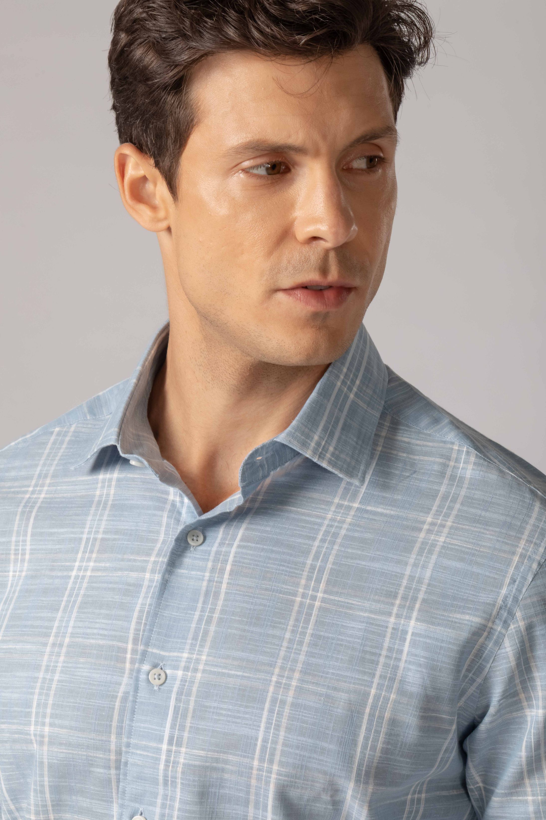 Camisa Manga Longa Slim fit Azul Xadrez