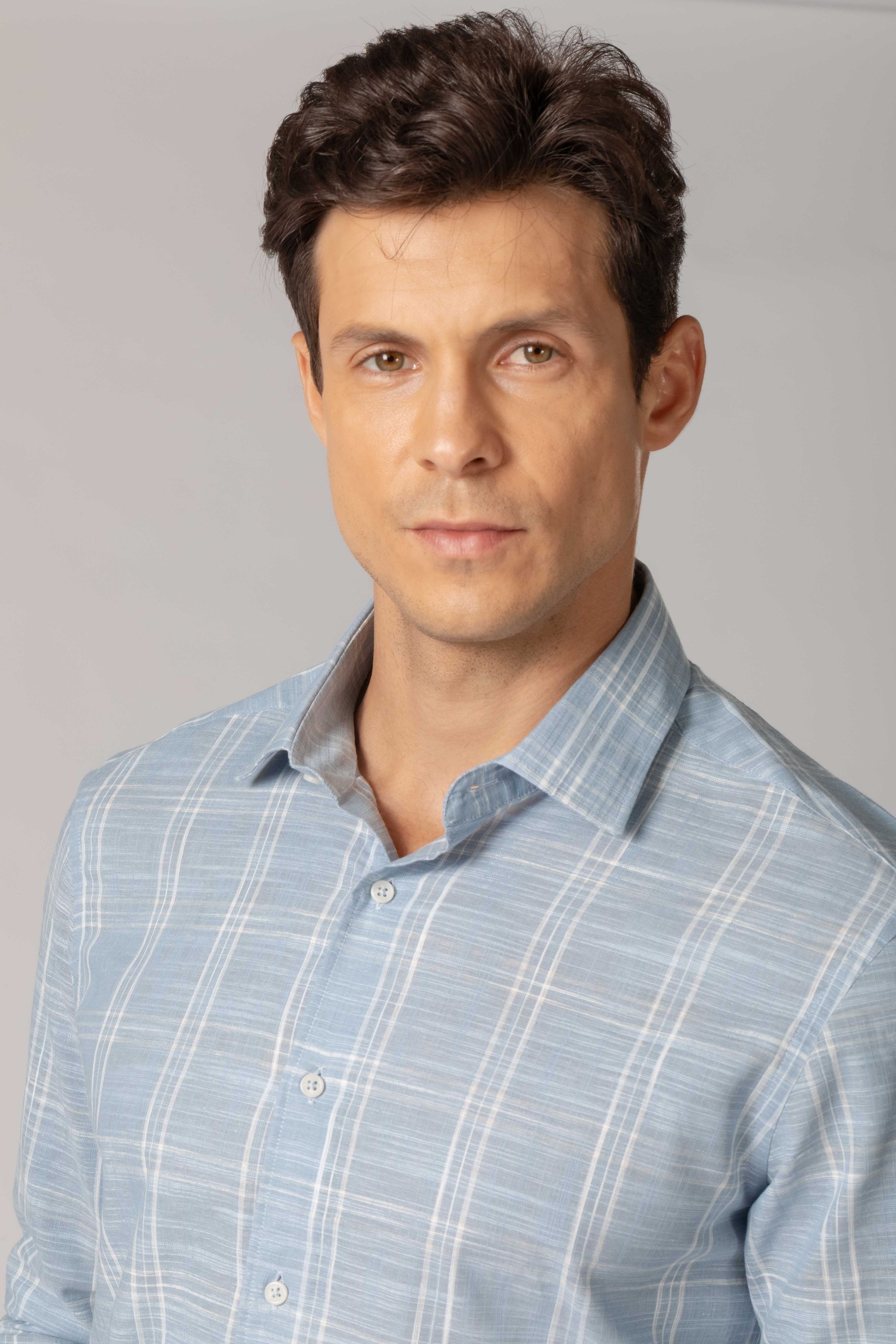 Camisa Manga Longa Slim fit Azul Xadrez