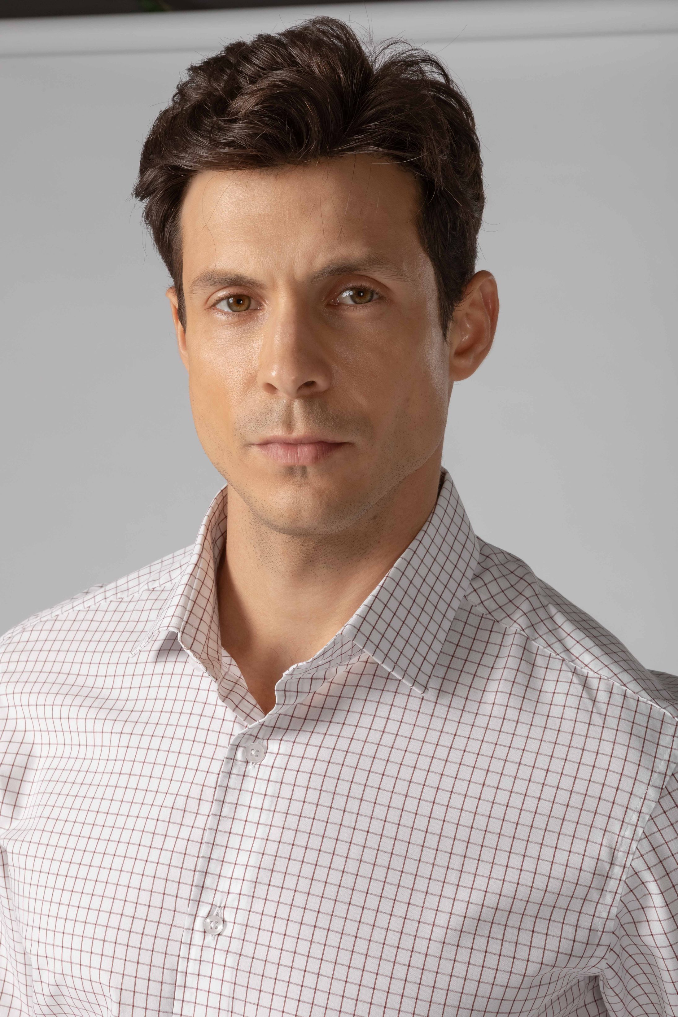 Camisa Manga Longa Regular Branco Quadriculado Vinho