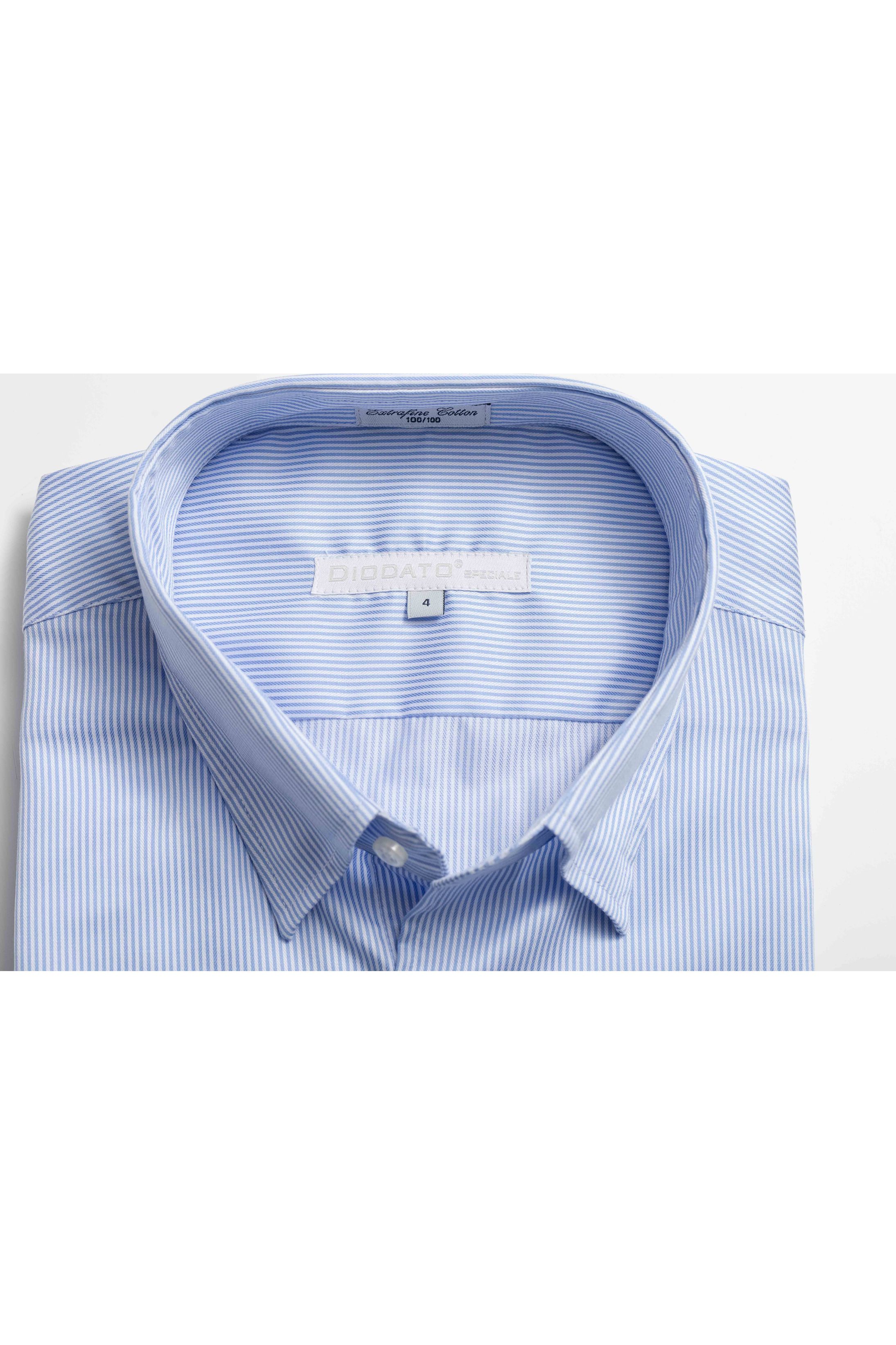 Camisa Manga Longa Regular Branco listrado azul claro