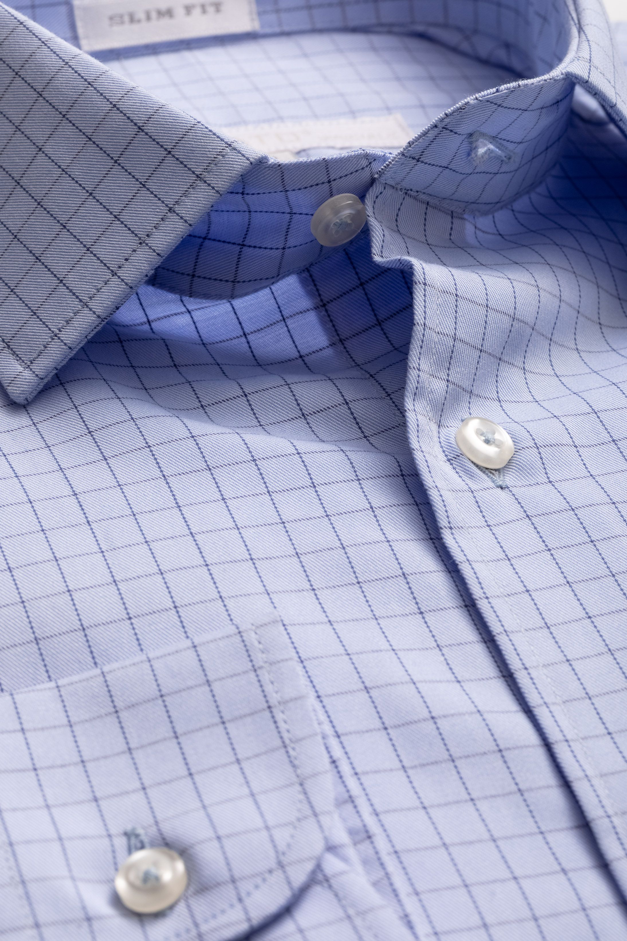 Camisa Manga Longa Slim fit Azul quadriculado