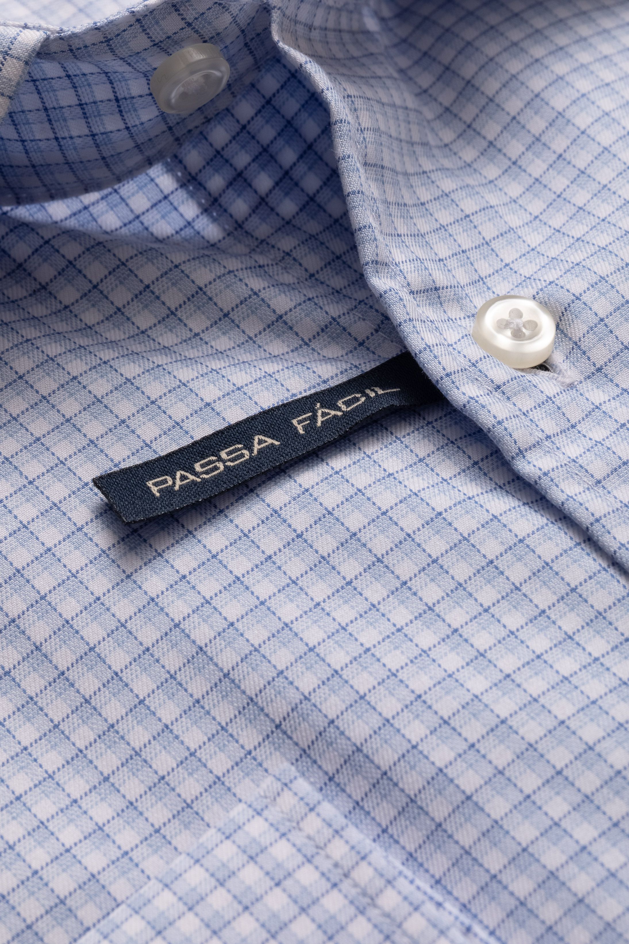 Camisa Manga Longa Slim fit Branco quadriculado azul