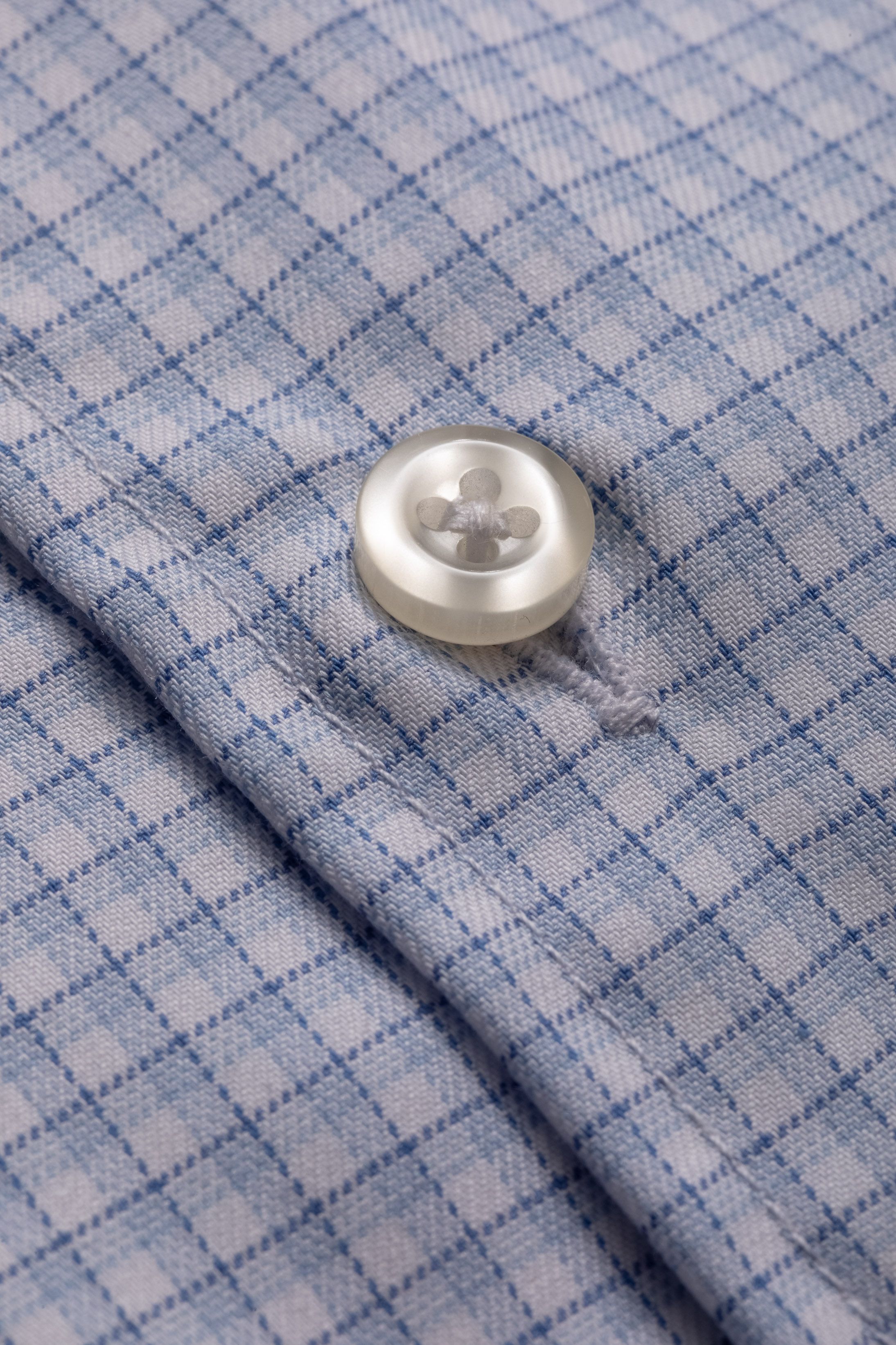 Camisa Manga Longa Slim fit Branco quadriculado azul