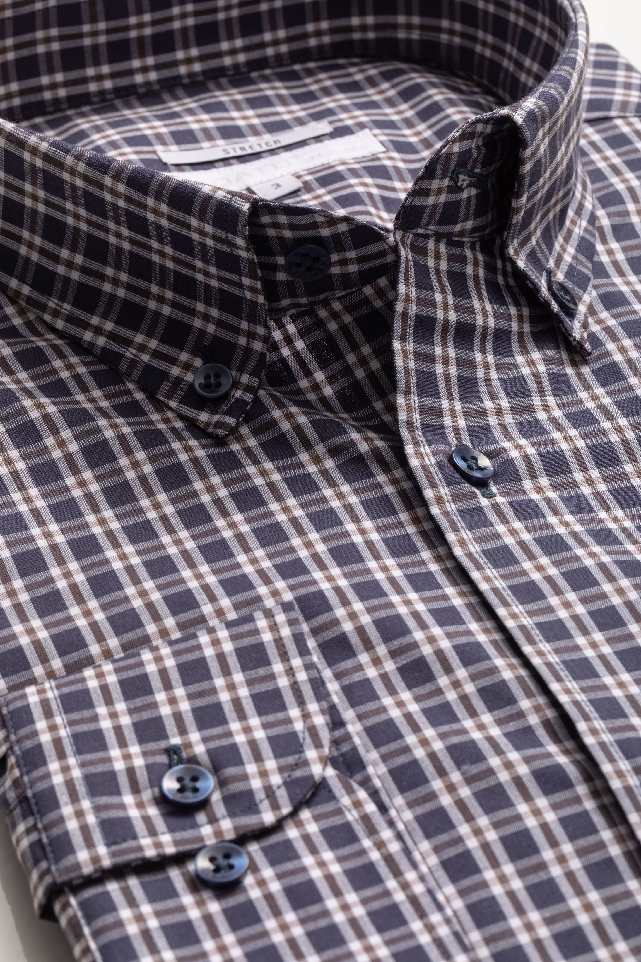Camisa Manga Longa Regular Marinho Xadrez Marrom