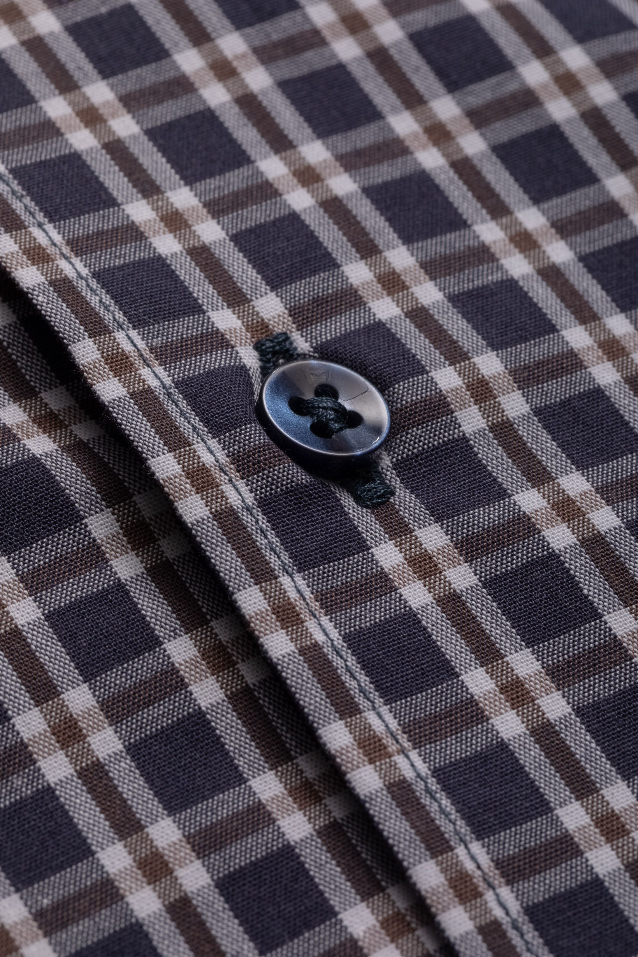 Camisa Manga Longa Regular Marinho Xadrez Marrom