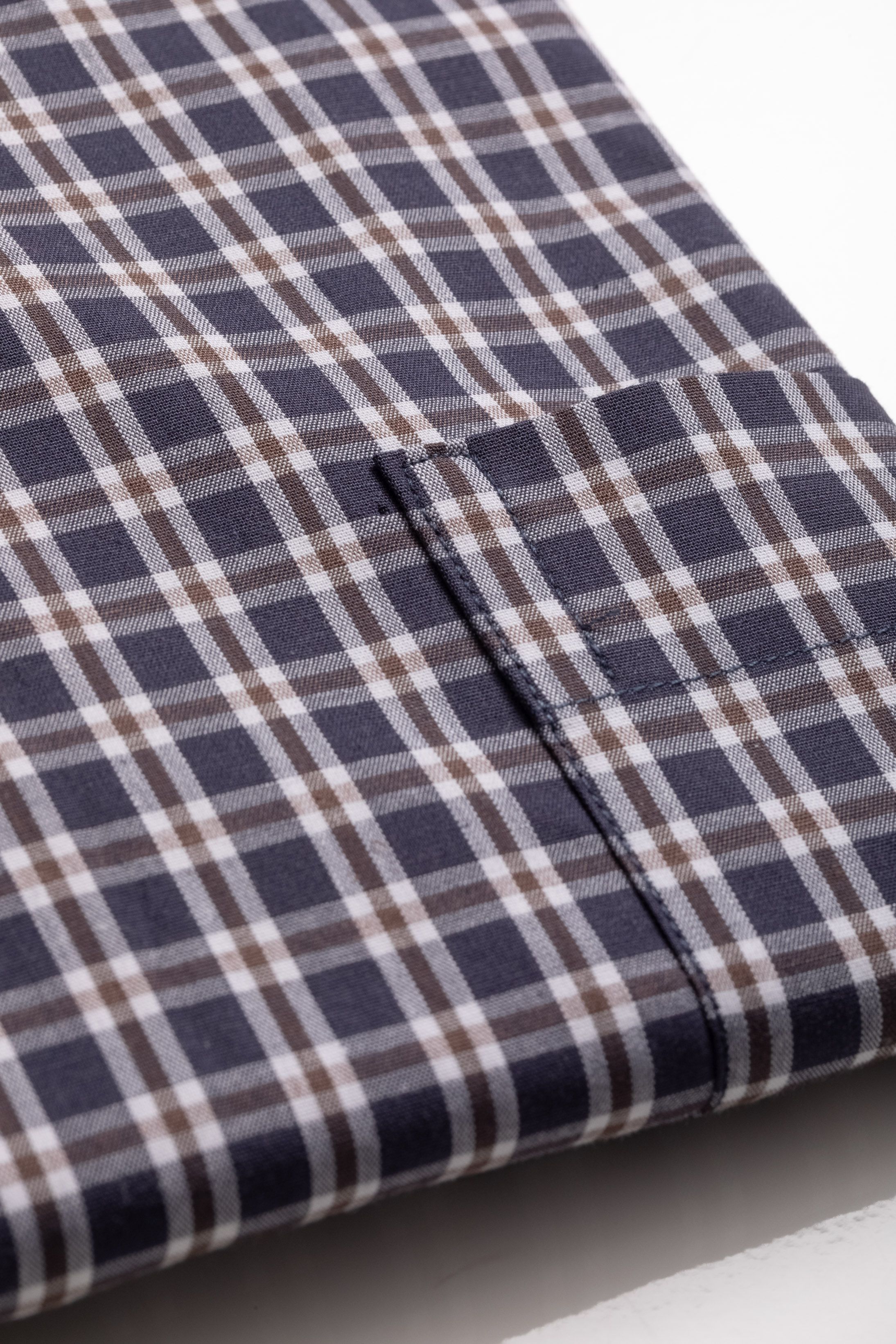 Camisa Manga Longa Regular Marinho Xadrez Marrom