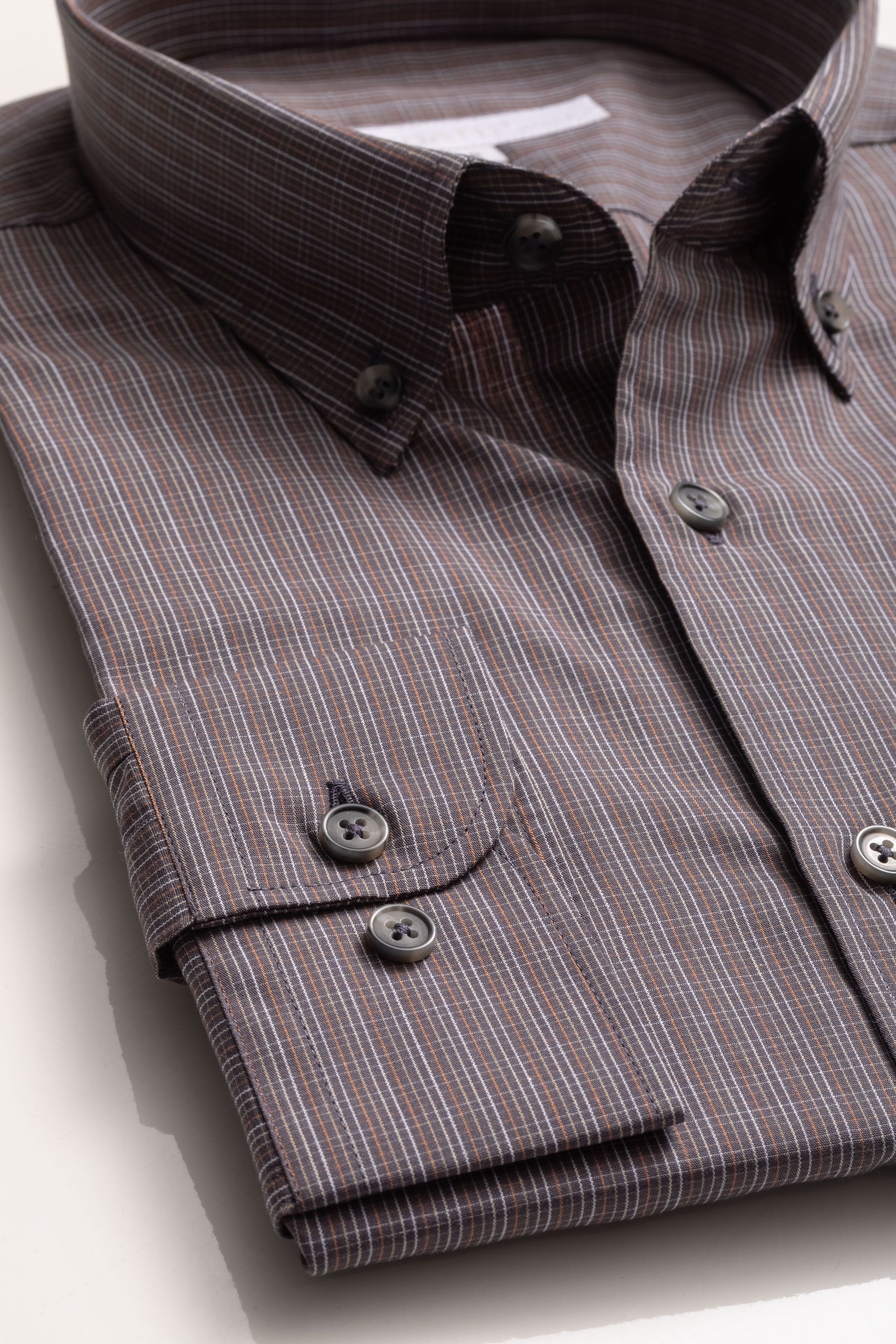 Camisa Manga Longa Regular Marrom Quadriculado Lar... - Diodato Alfaiataria