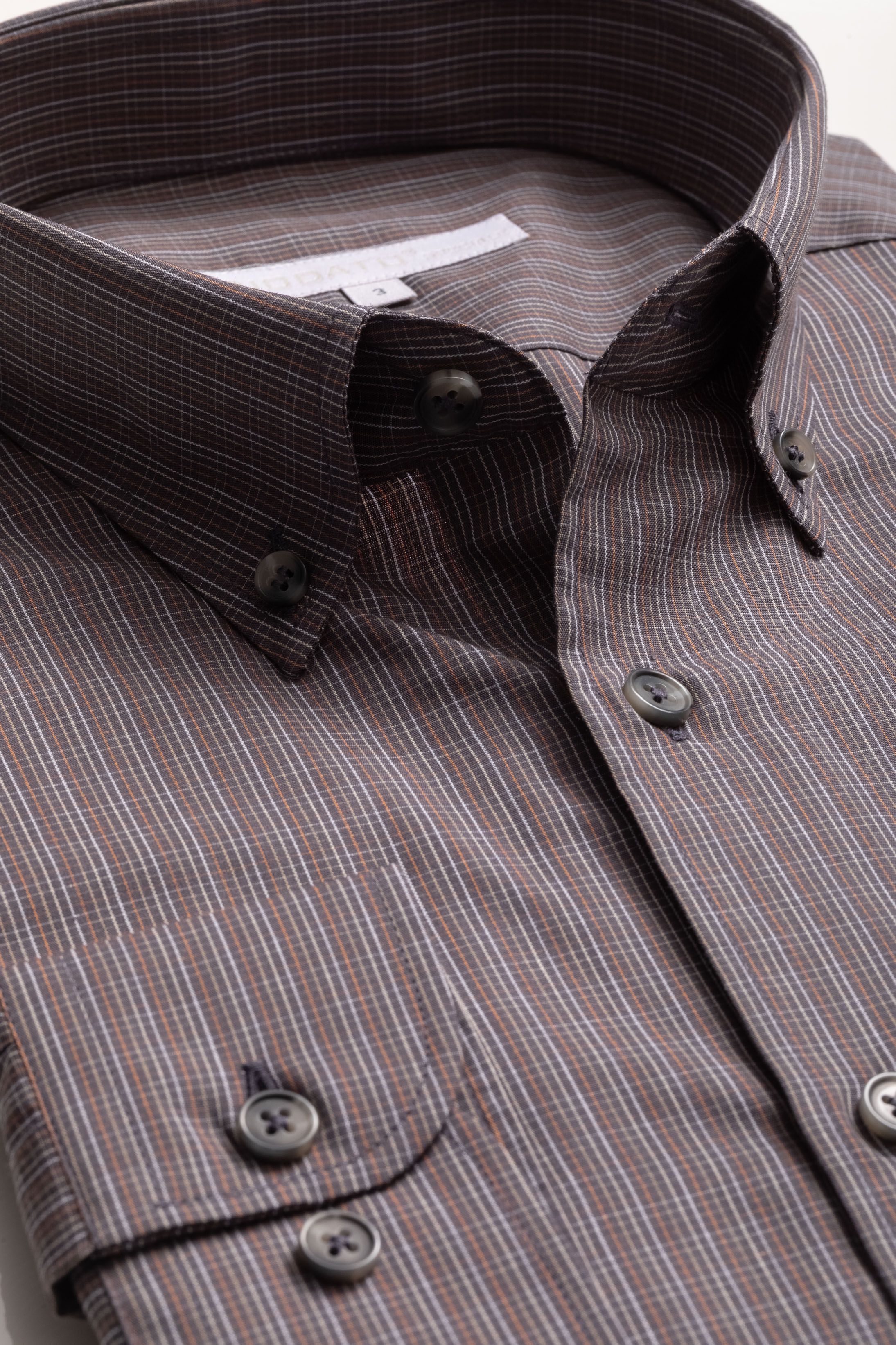 Camisa Manga Longa Regular Marrom Quadriculado Laranja