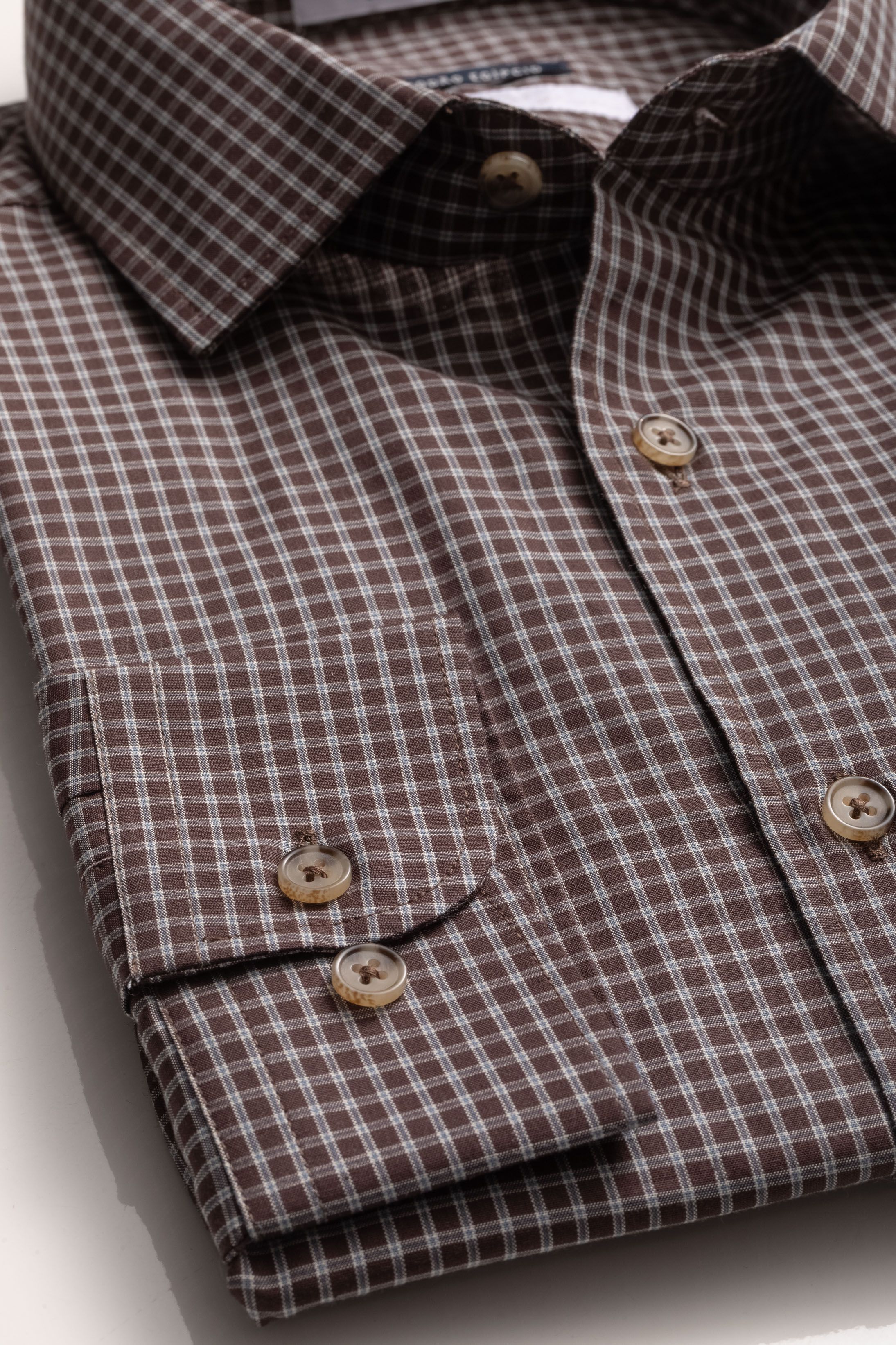 Camisa Manga Longa Slim fit Quadriculado Marrom