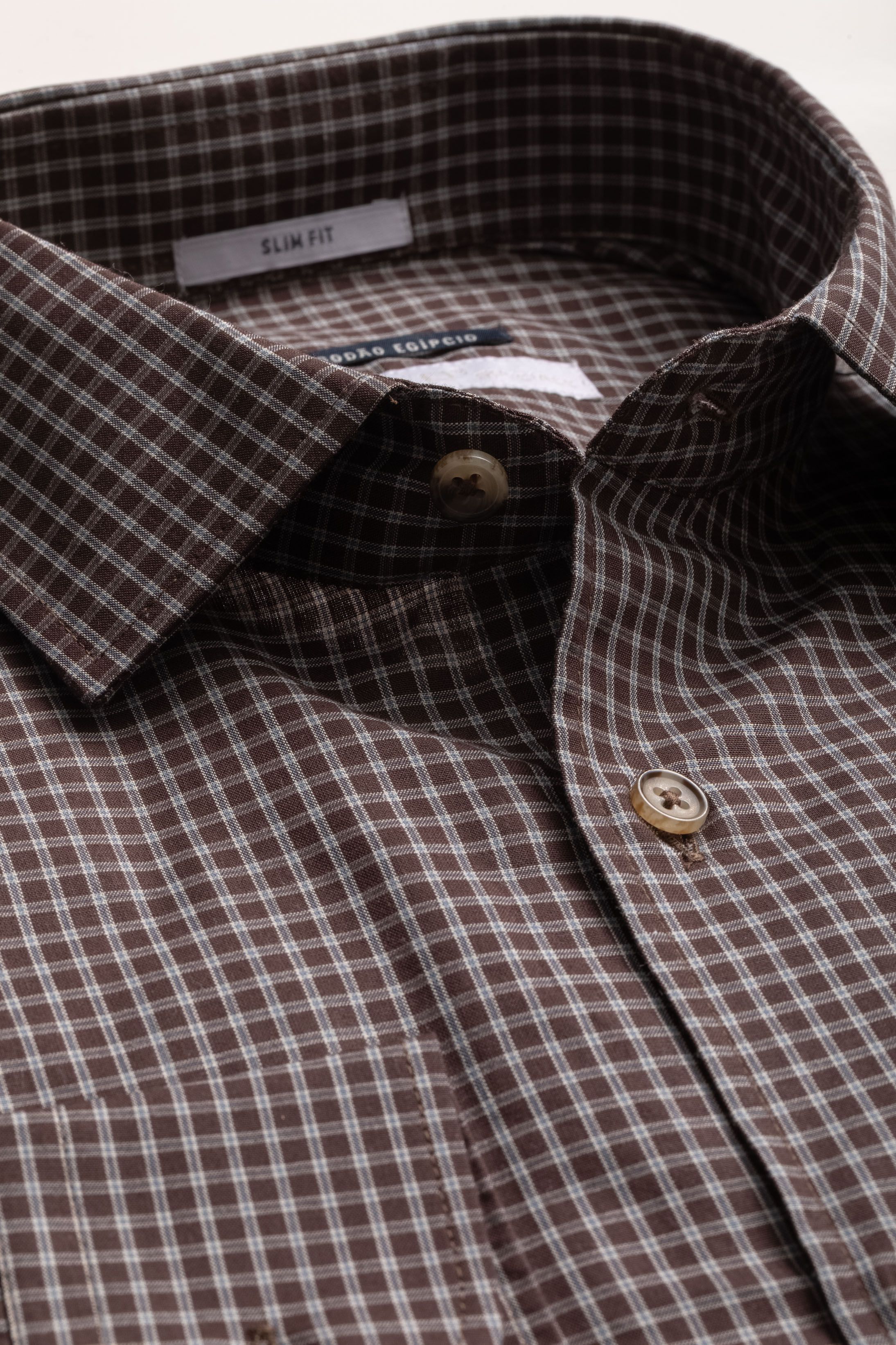 Camisa Manga Longa Slim fit Quadriculado Marrom