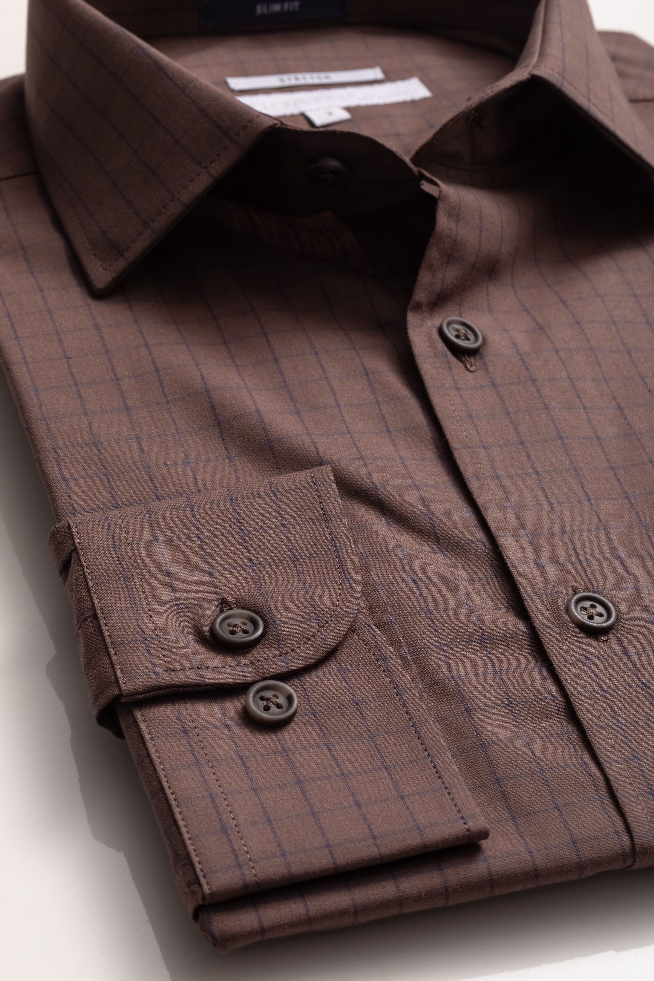 Camisa Manga Longa Slim fit Marrom Quadriculado - Diodato Alfaiataria