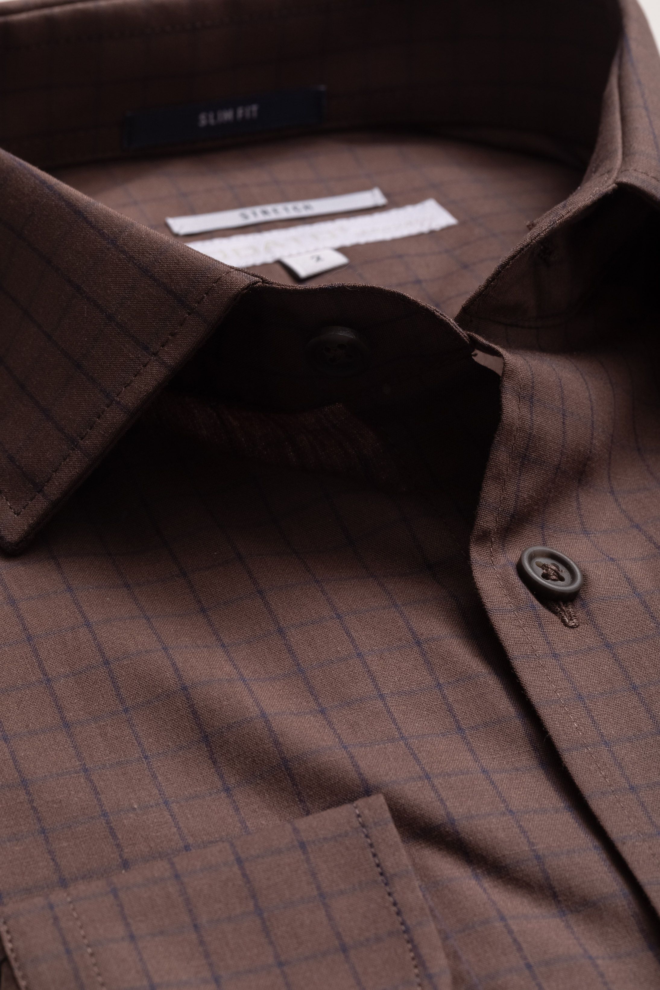 Camisa Manga Longa Slim fit Marrom Quadriculado