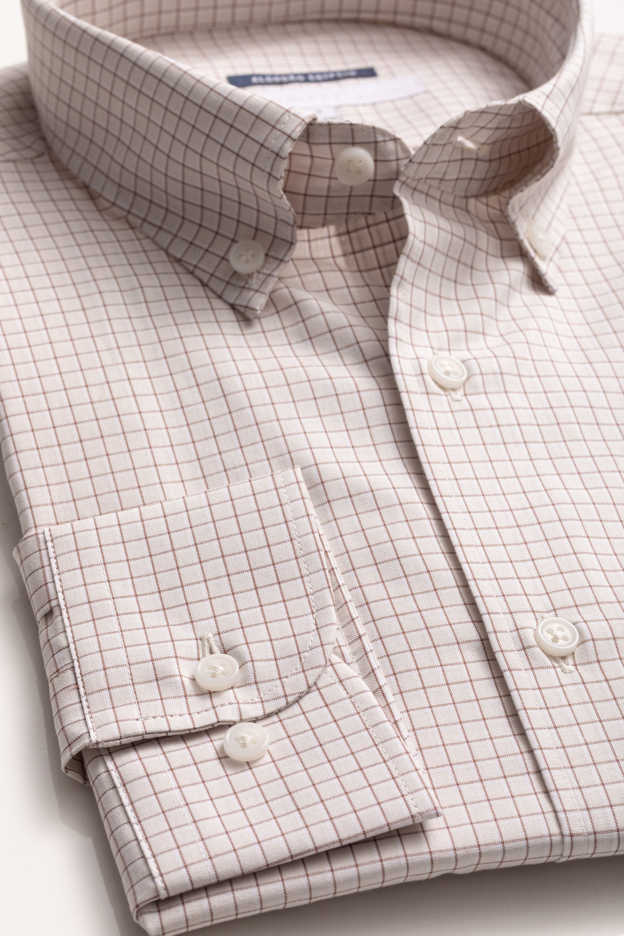 Camisa Manga Longa Regular Bege quadriculado Marro - Diodato Alfaiataria