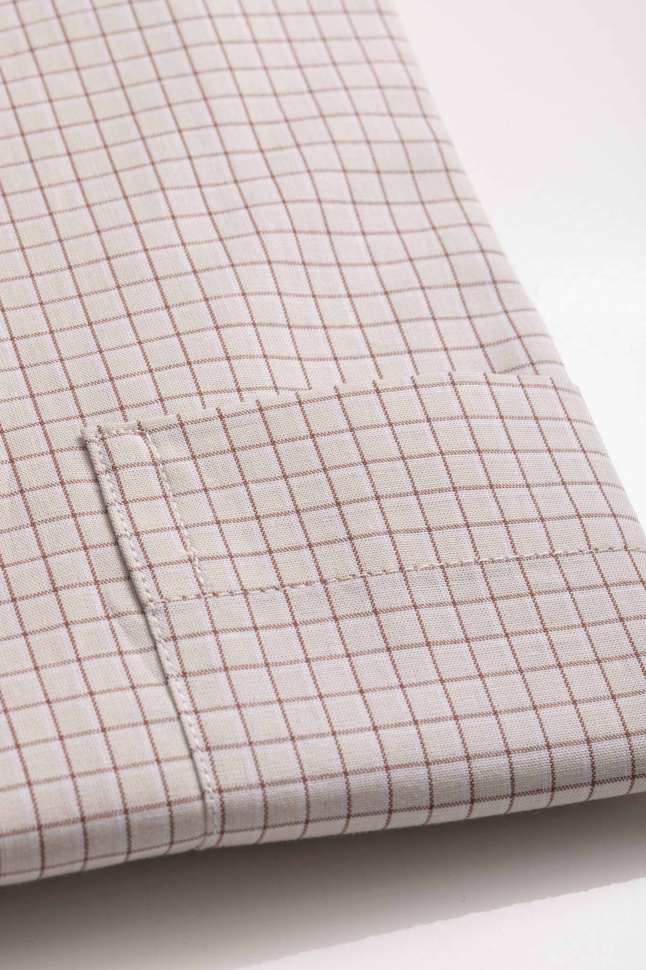 Camisa Manga Longa Regular Bege quadriculado Marrom