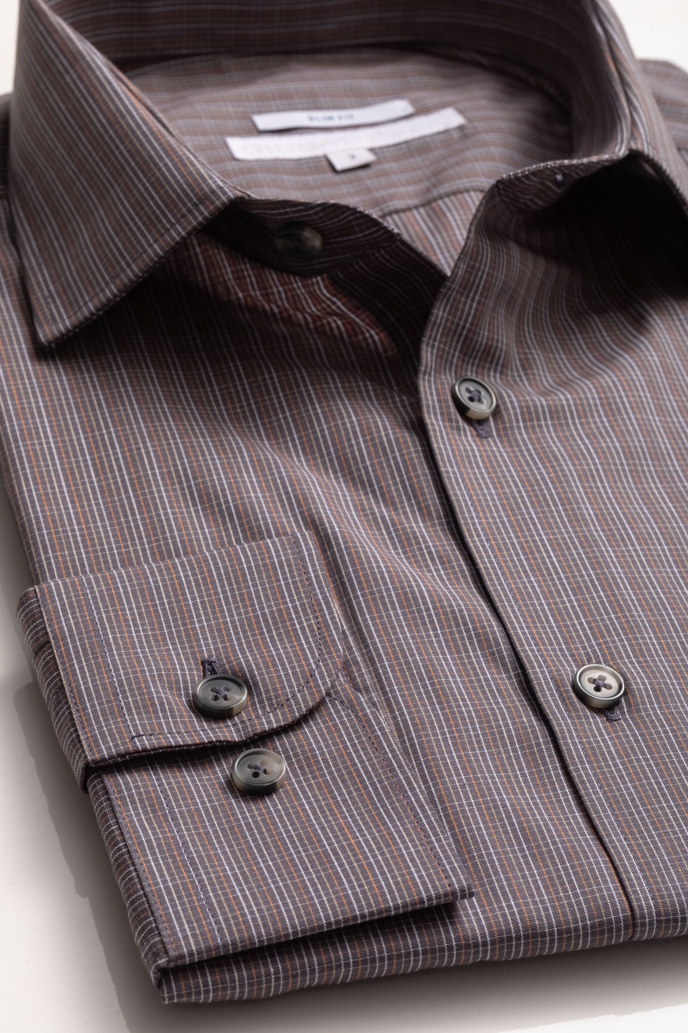 Camisa Manga Longa Slim fit Marrom Quadriculado La... - Diodato Alfaiataria