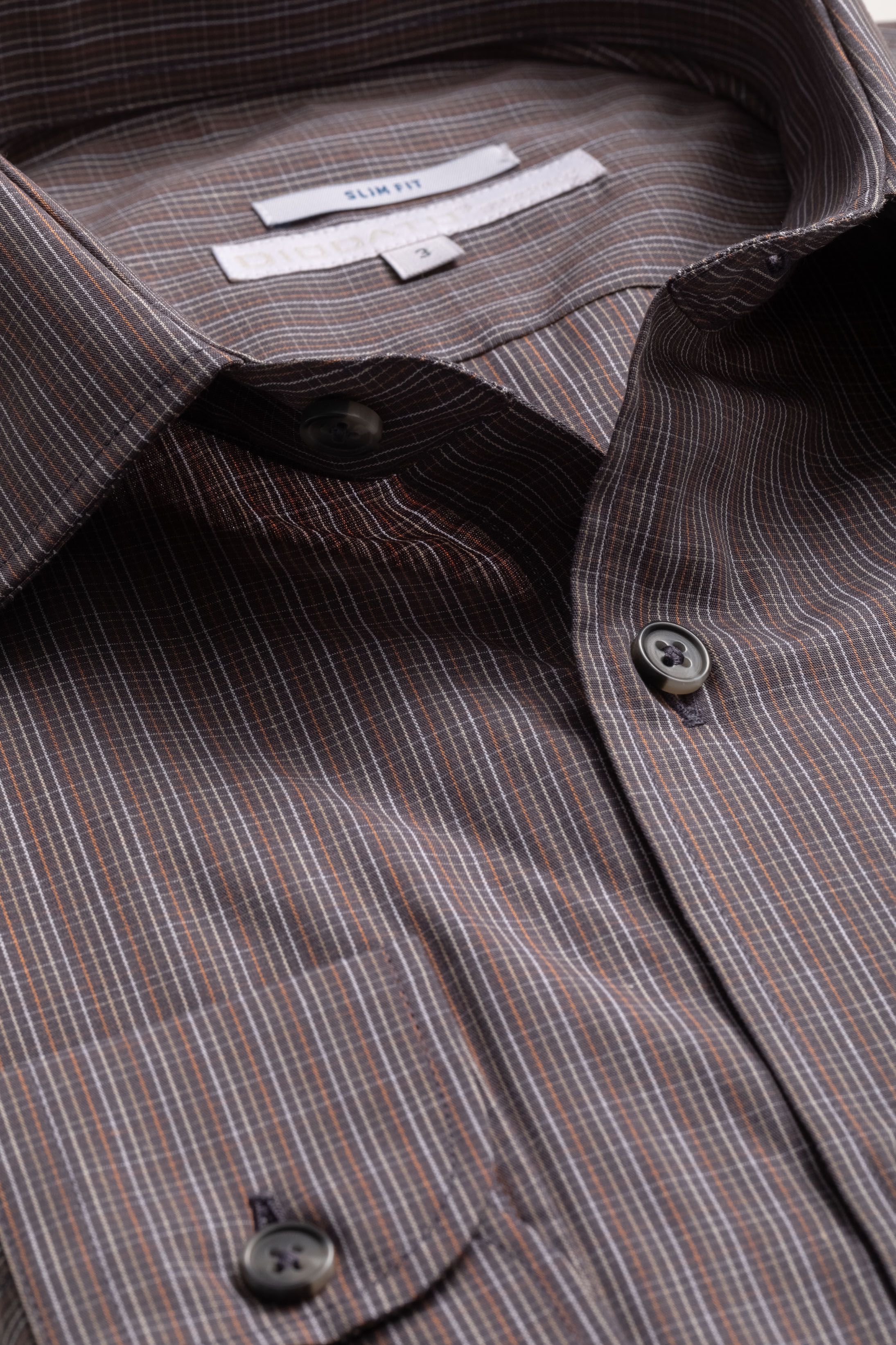 Camisa Manga Longa Slim fit Marrom Quadriculado Laranja