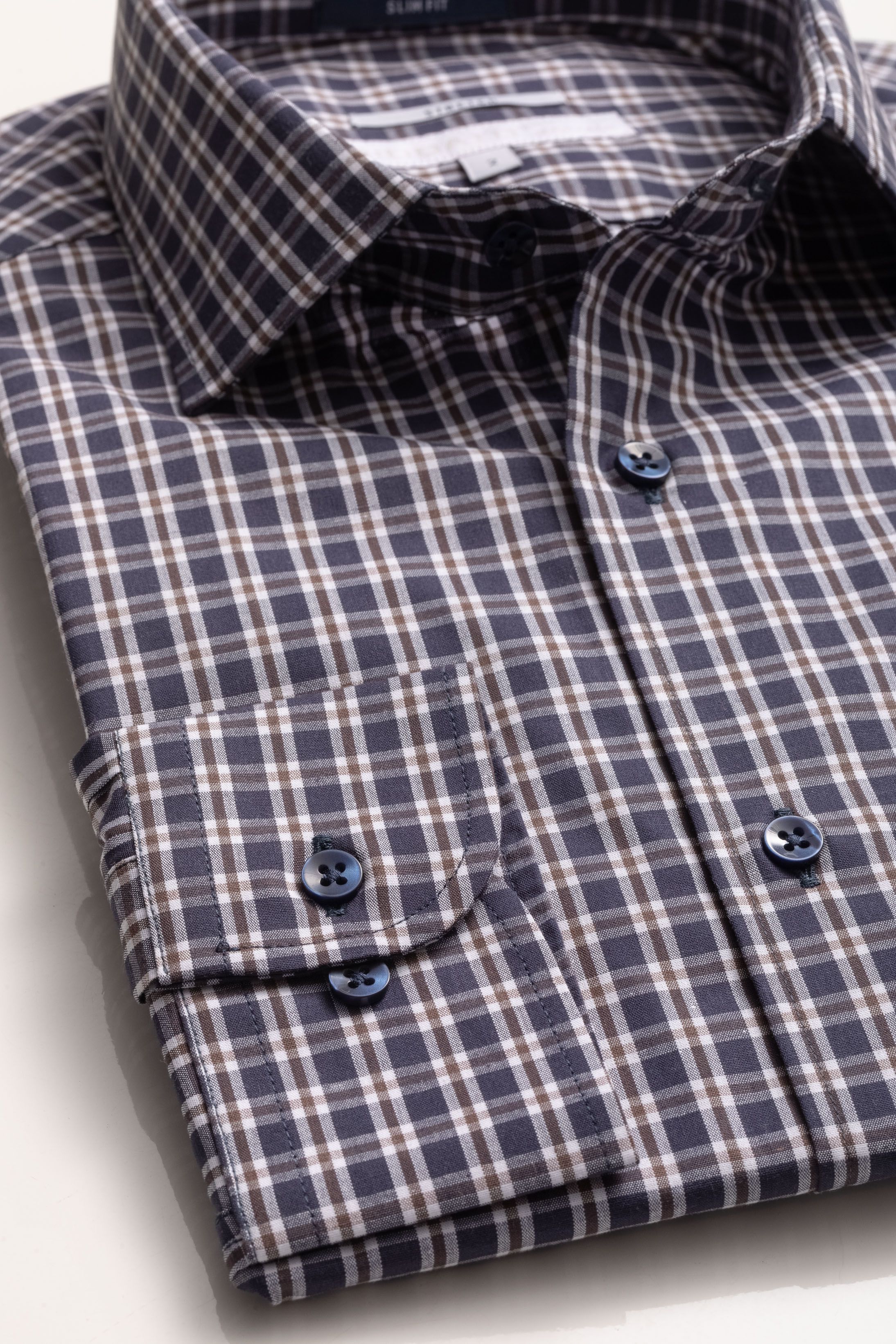 Camisa Manga Longa Slim fit Marinho Xadrez Marrom - Diodato Alfaiataria