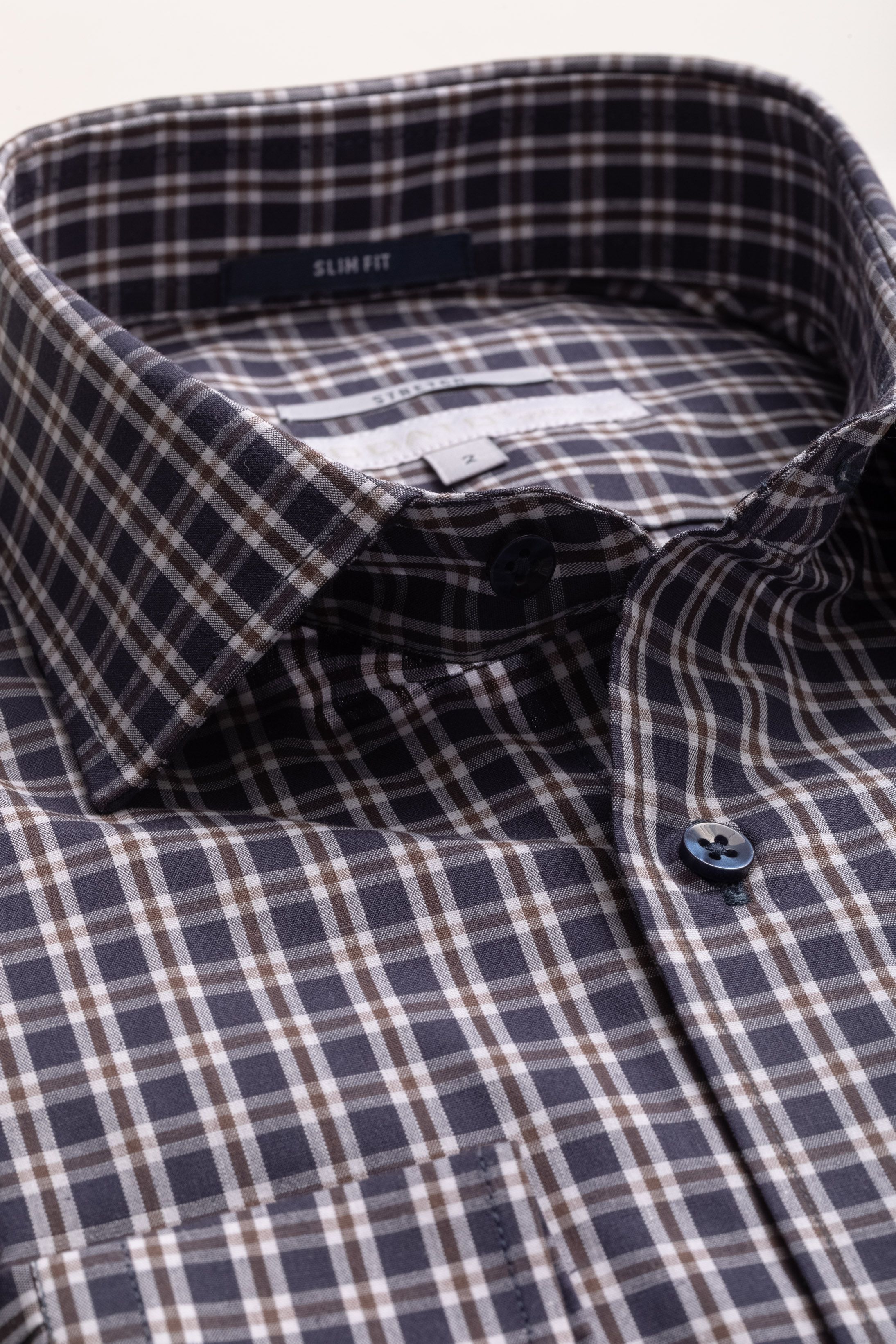 Camisa Manga Longa Slim fit Marinho Xadrez Marrom