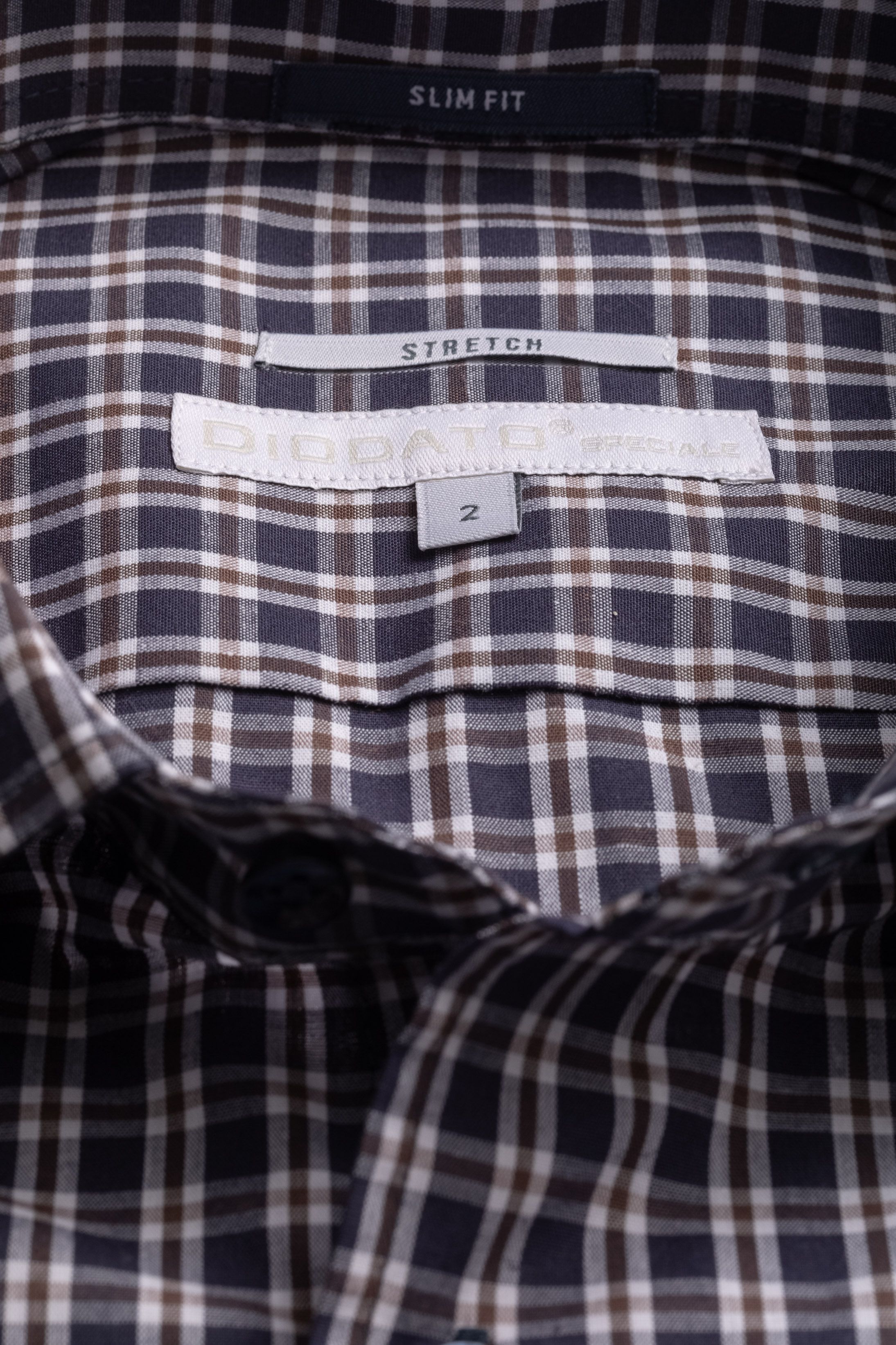 Camisa Manga Longa Slim fit Marinho Xadrez Marrom