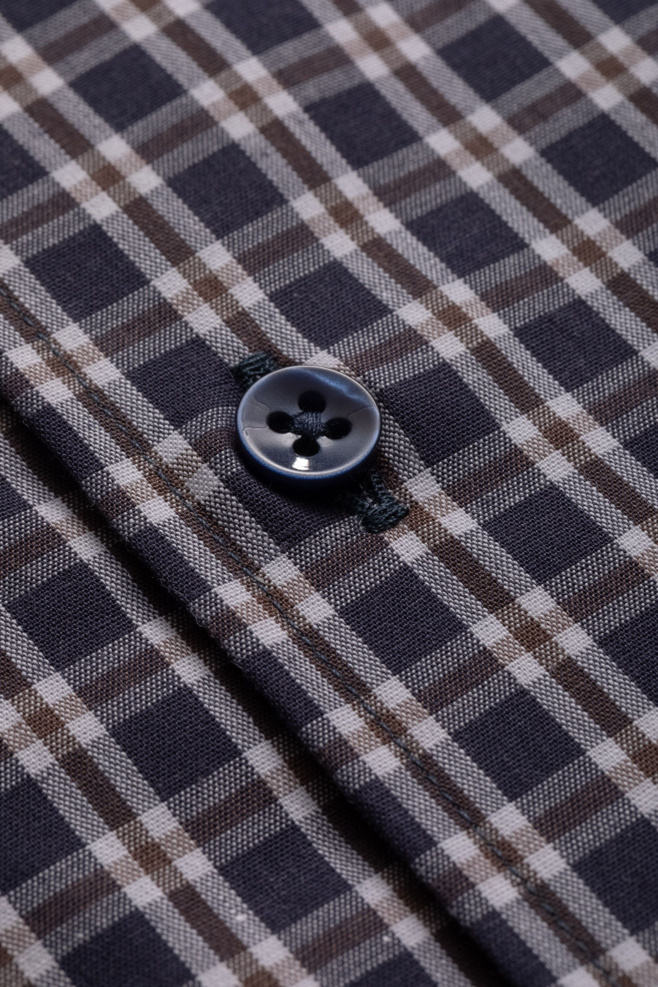 Camisa Manga Longa Slim fit Marinho Xadrez Marrom