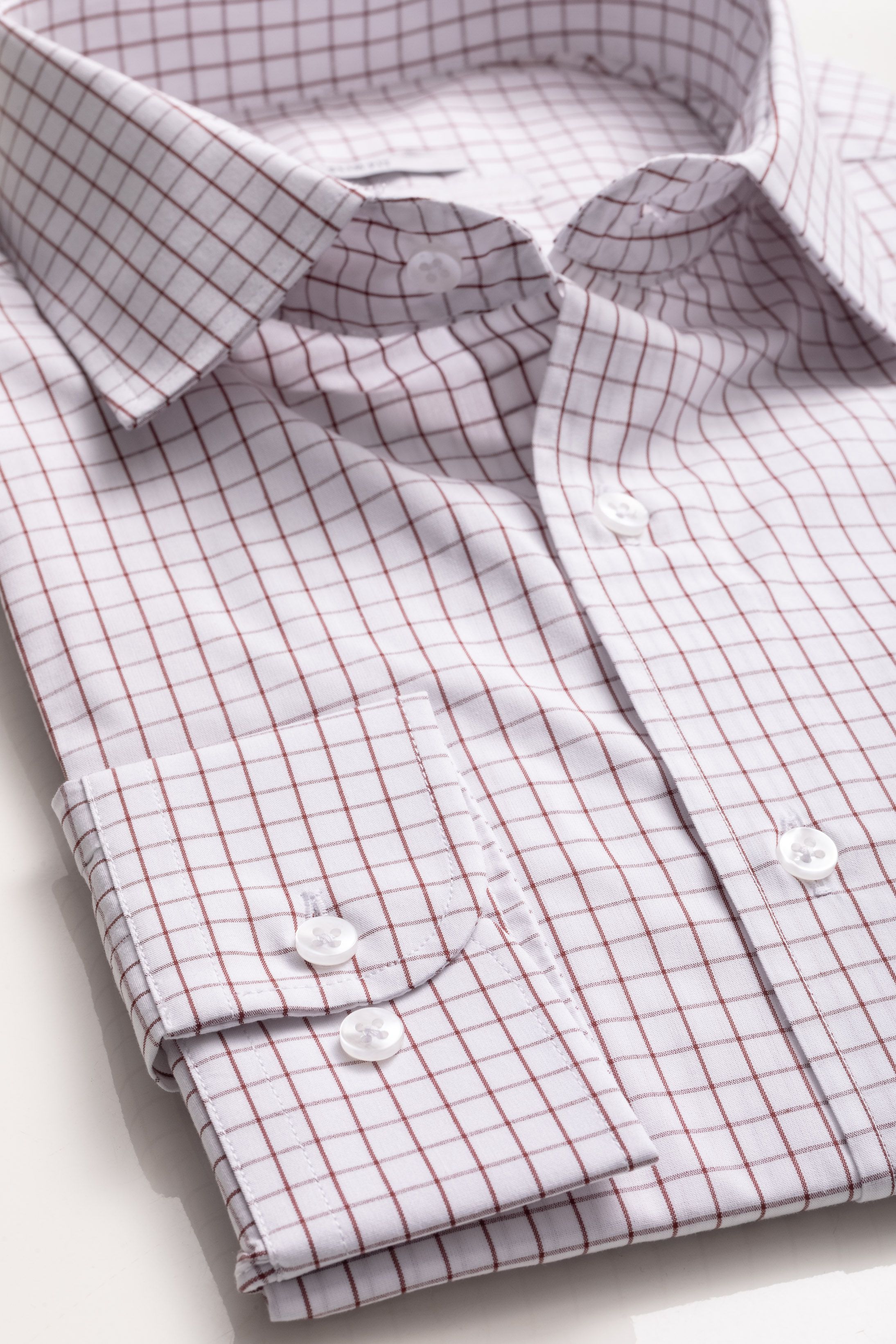 Camisa Manga Longa Regular Branco Quadriculado Vinho