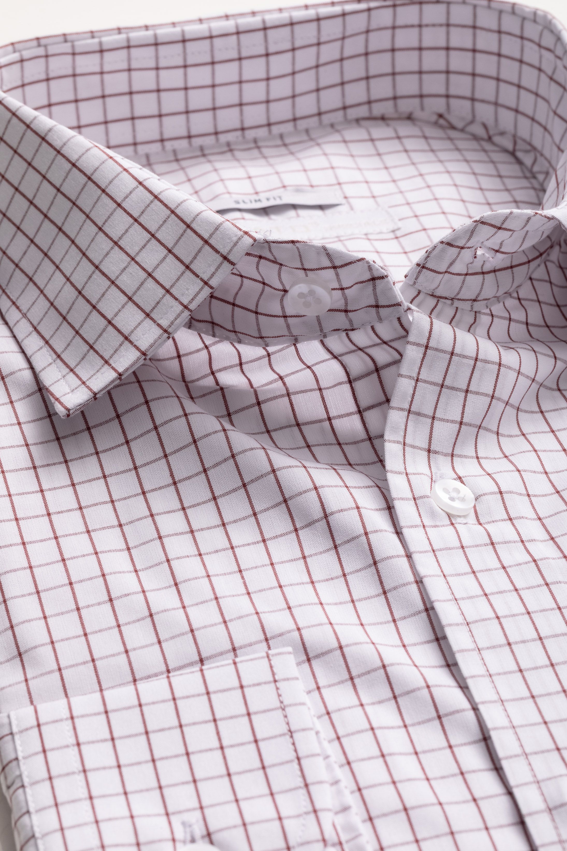 Camisa Manga Longa Regular Branco Quadriculado Vinho