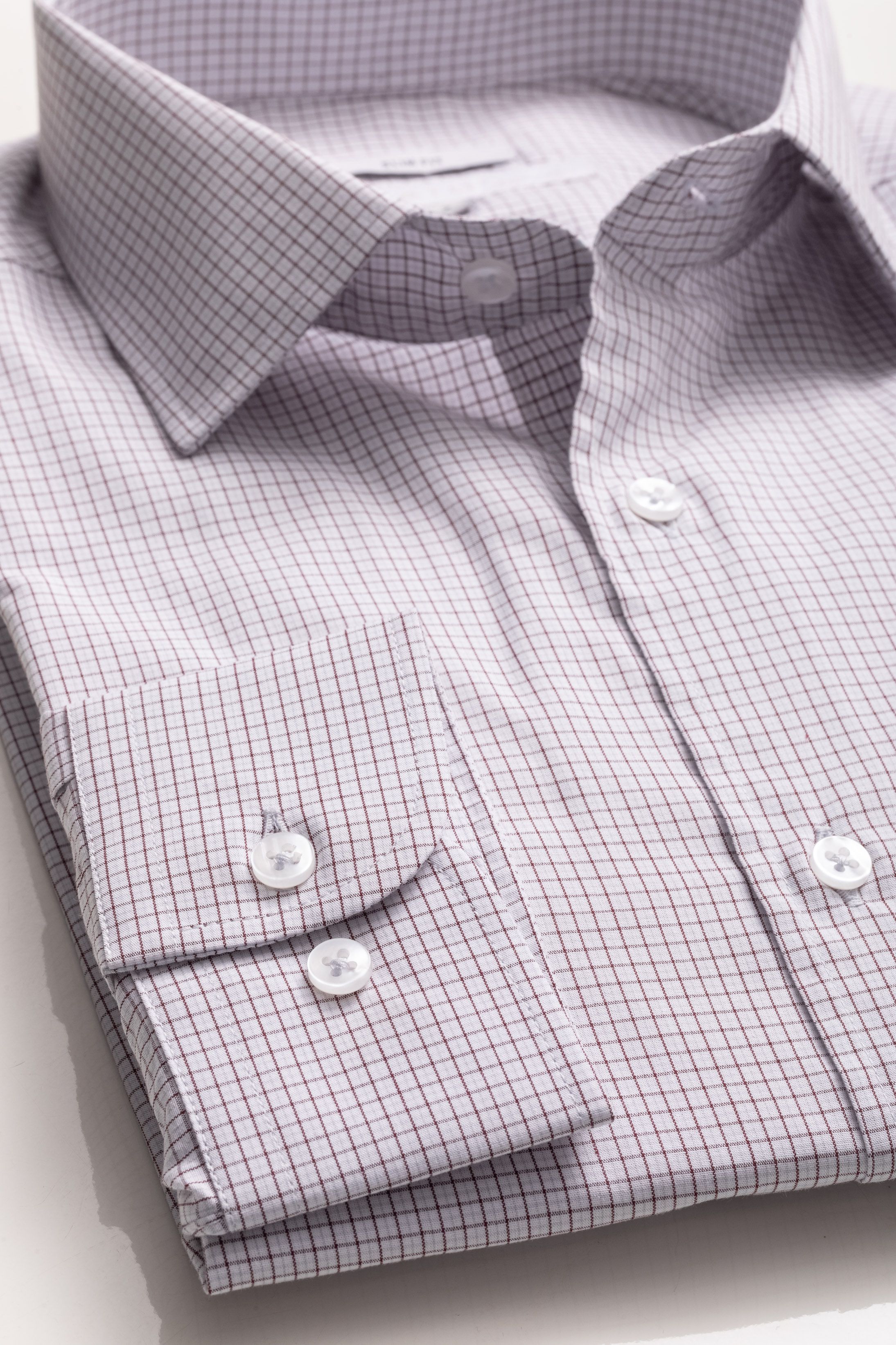Camisa Manga Longa Slim fit Branco Quadriculado Marrom