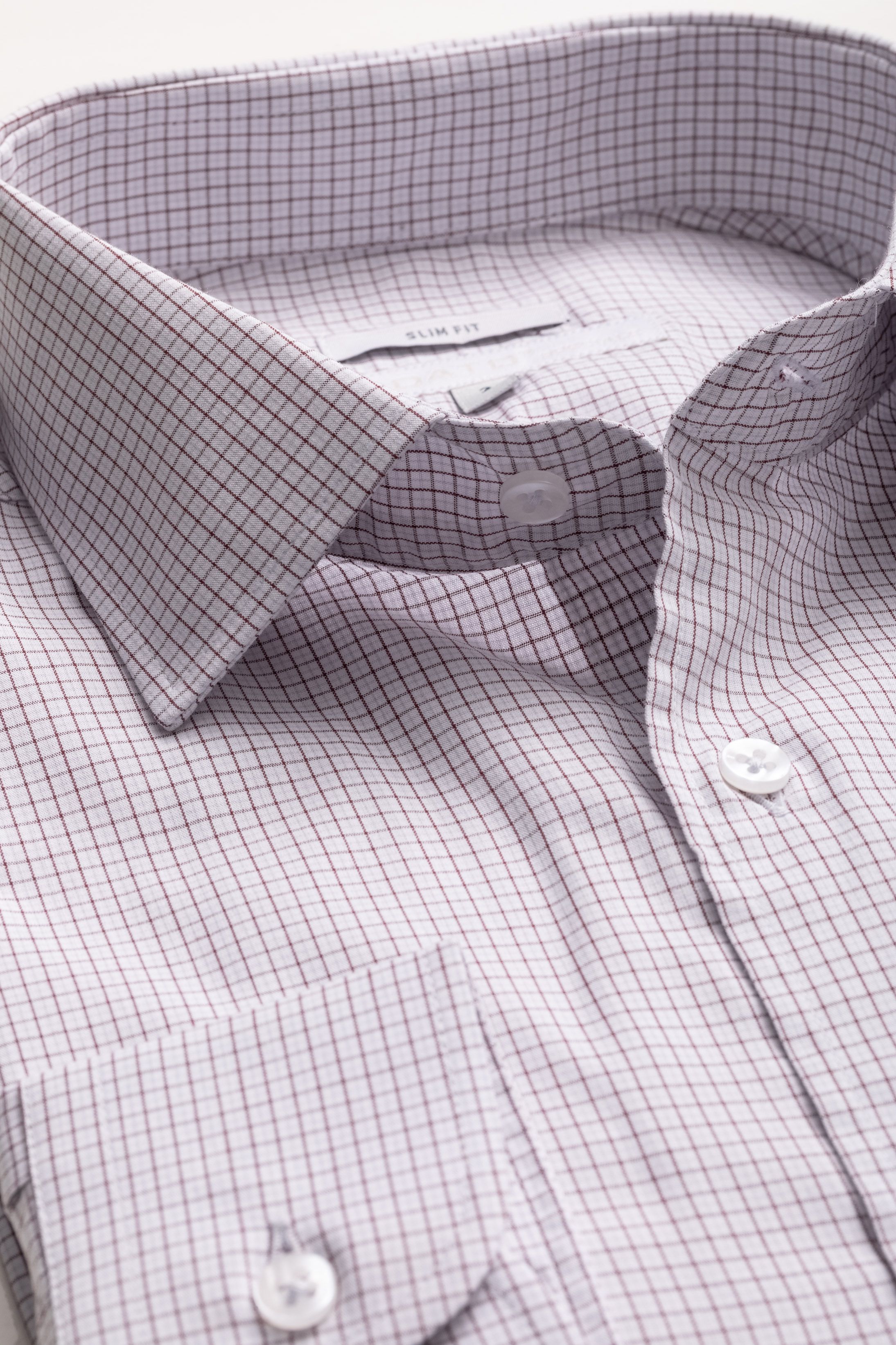 Camisa Manga Longa Slim fit Branco Quadriculado Marrom
