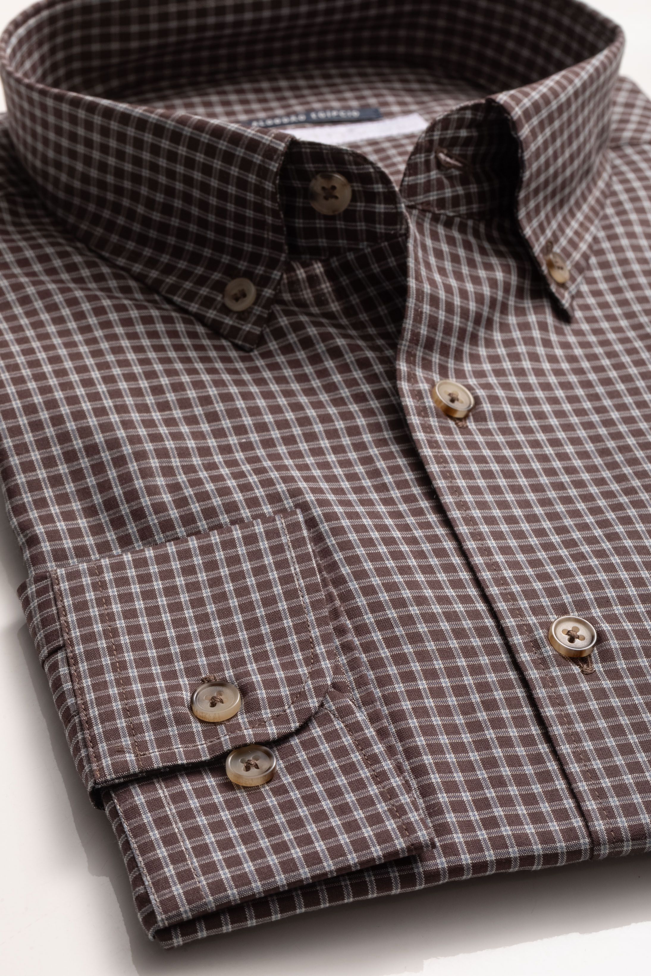 Camisa Manga Longa Regular Marrom Quadriculado