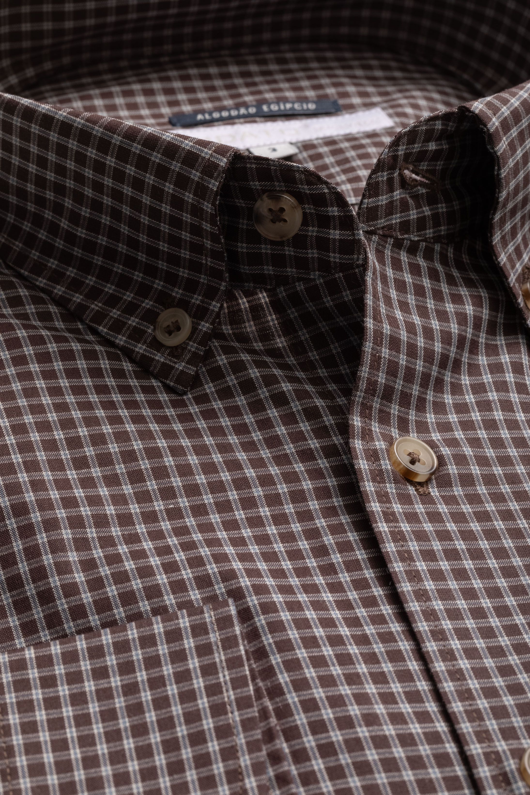 Camisa Manga Longa Regular Marrom Quadriculado