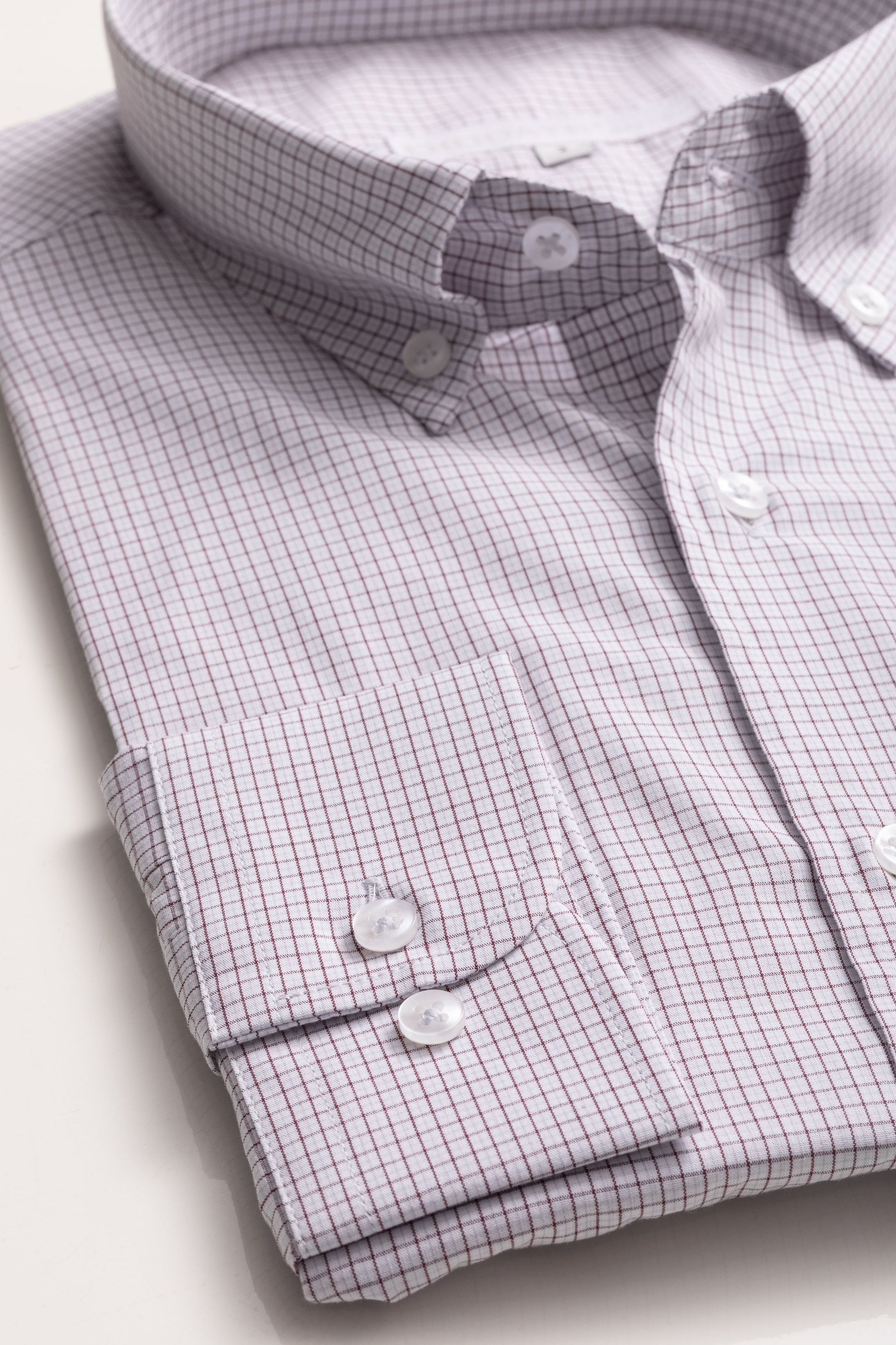 Camisa Manga Longa Regular Branco Quadriculado Marrom