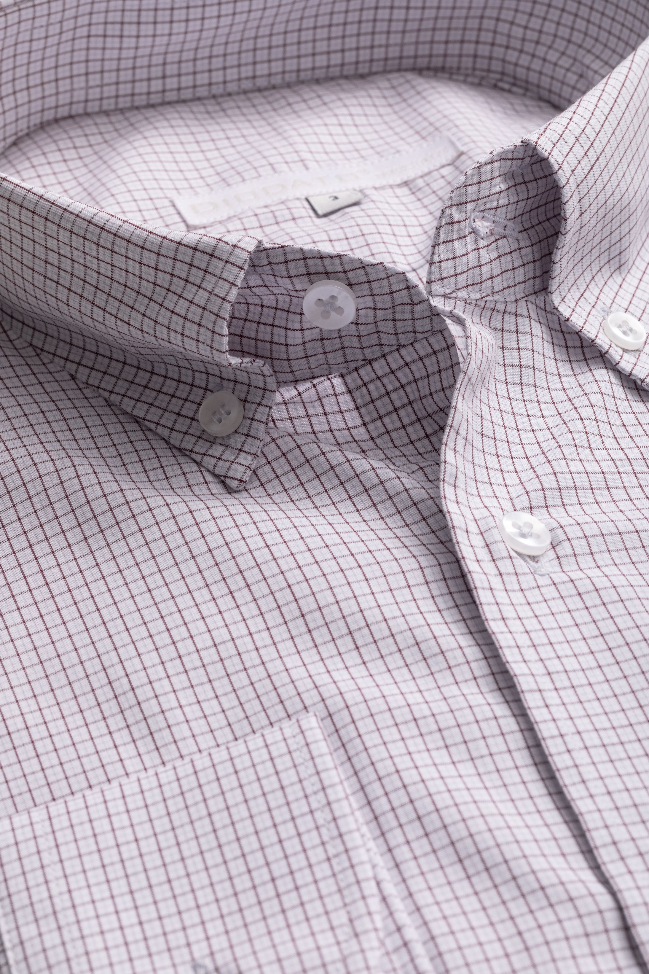 Camisa Manga Longa Regular Branco Quadriculado Marrom