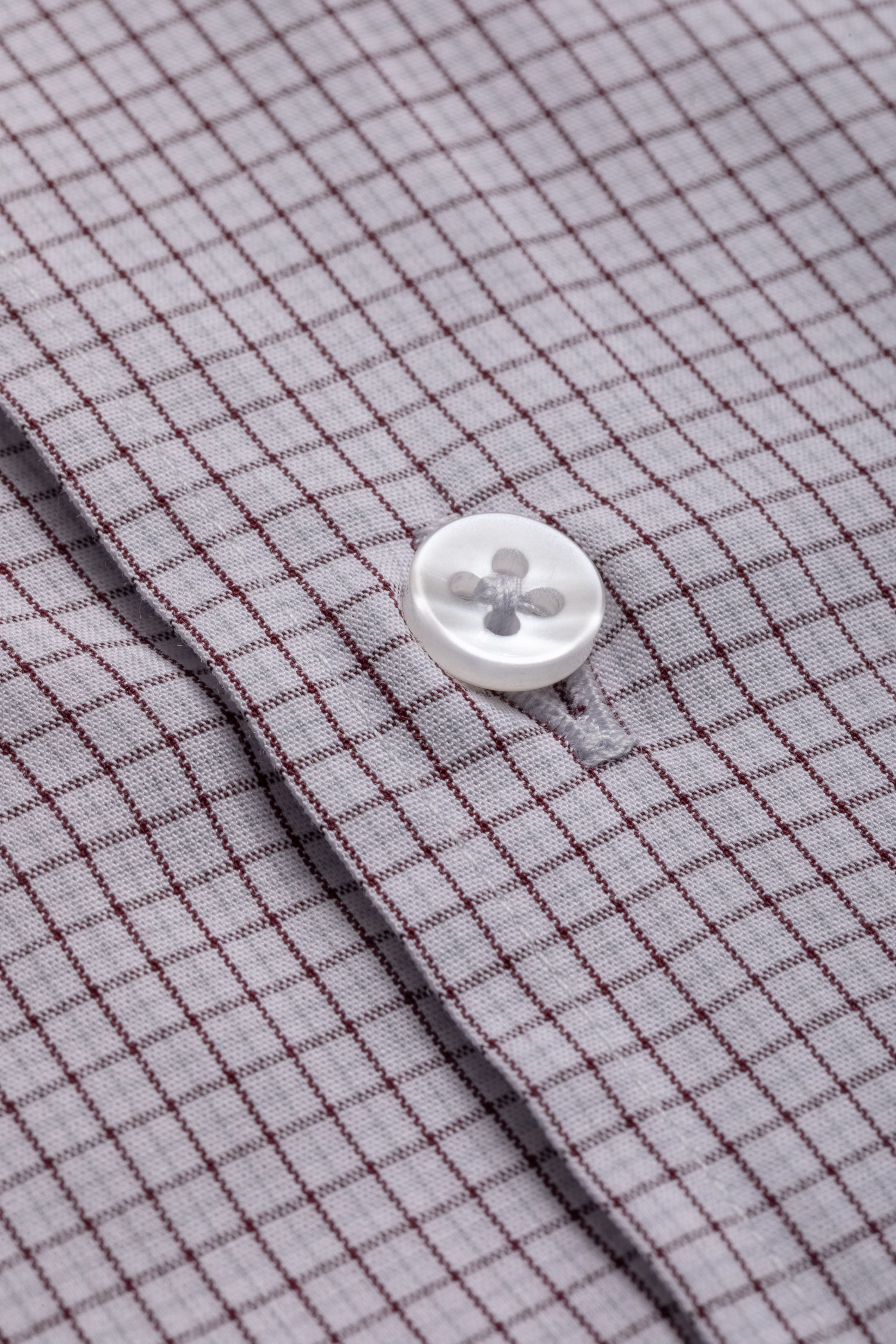 Camisa Manga Longa Regular Branco Quadriculado Marrom