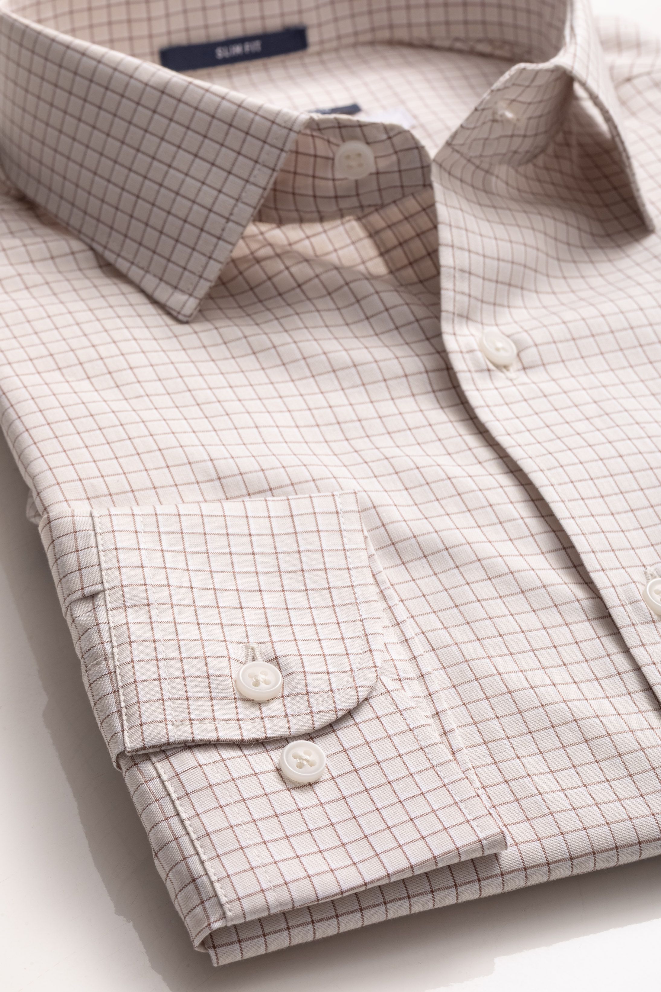 Camisa Manga Longa Slim fit Bege Quadriculado - Diodato Alfaiataria