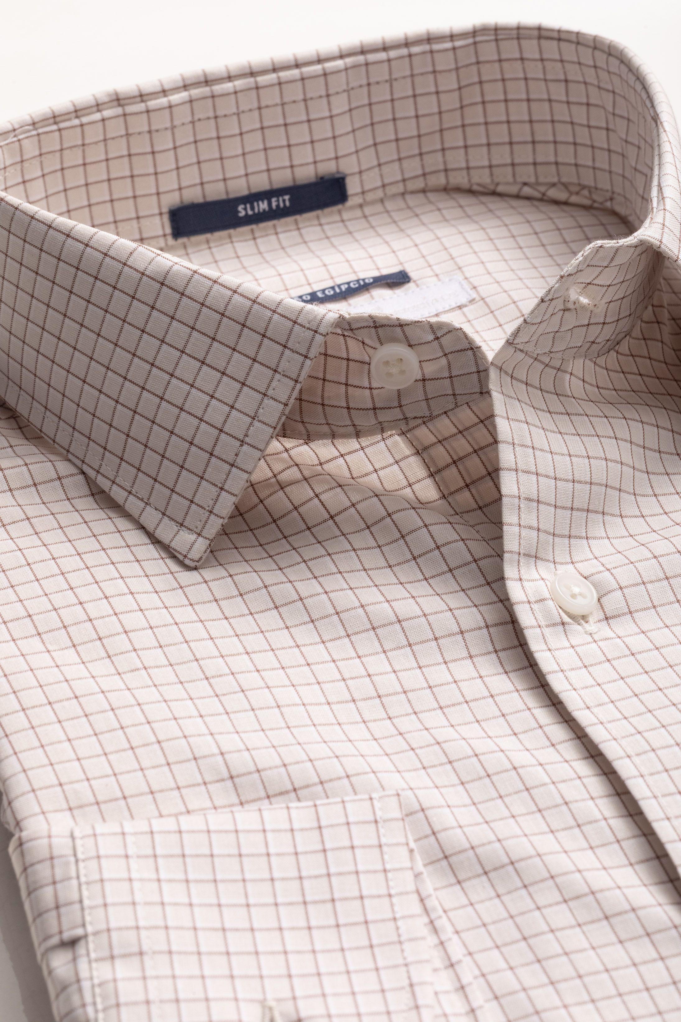 Camisa Manga Longa Slim fit Bege Quadriculado