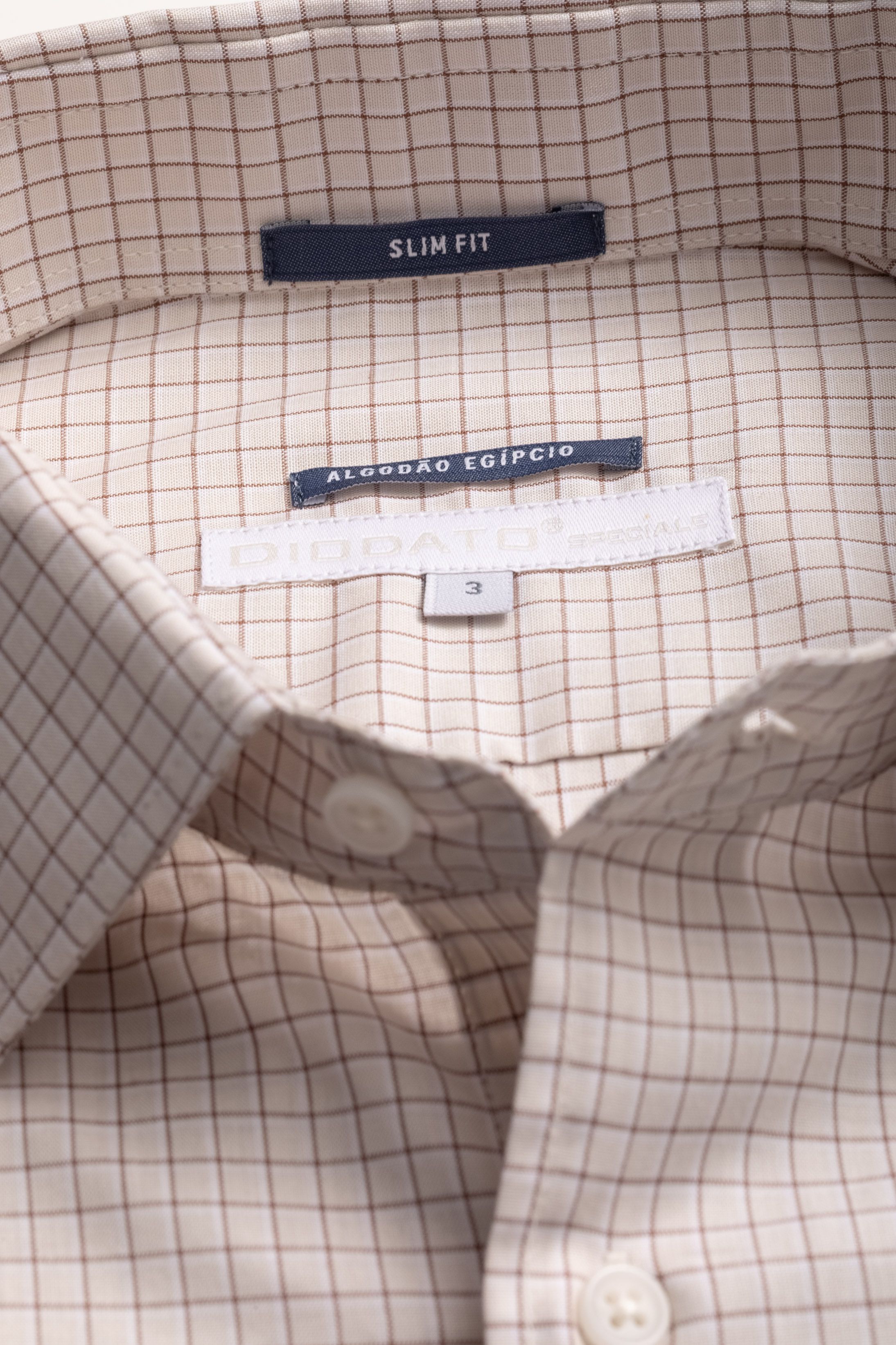 Camisa Manga Longa Slim fit Bege Quadriculado