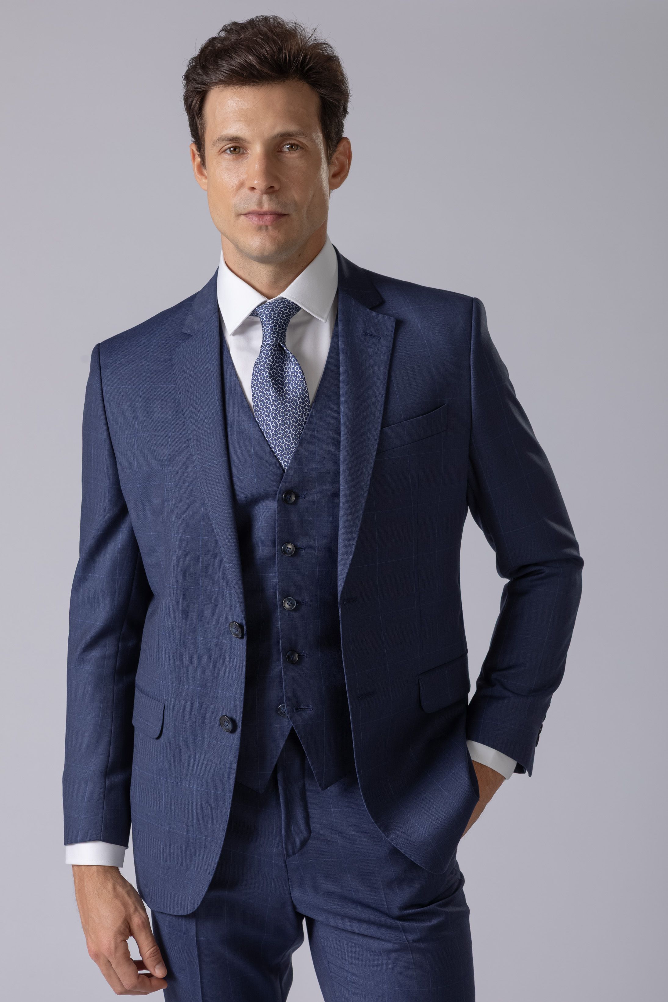 Terno Super 120 Slim Window Pane Azul - Diodato Alfaiataria