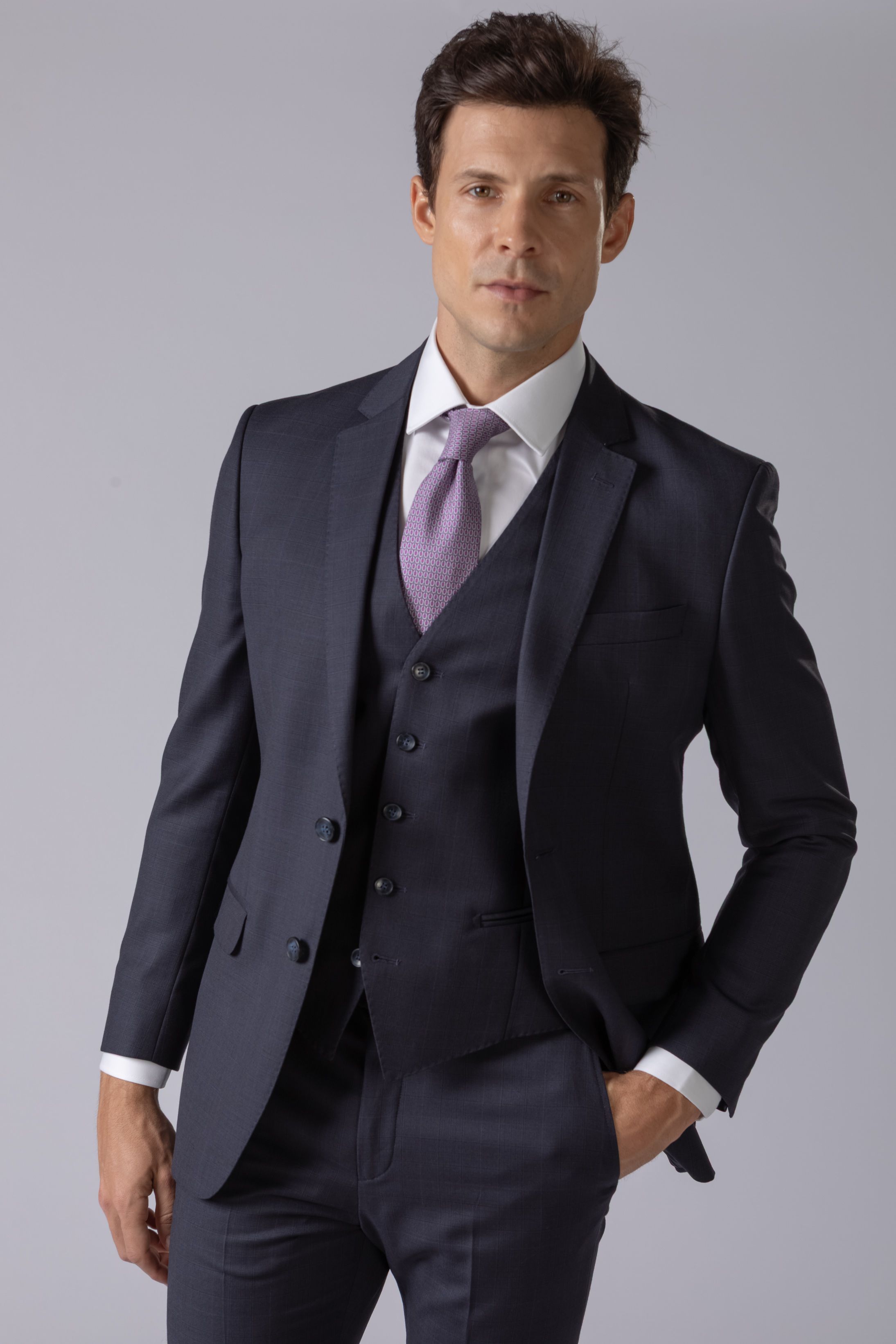 Terno Super 120 Slim Window Pane Marinho - Diodato Alfaiataria