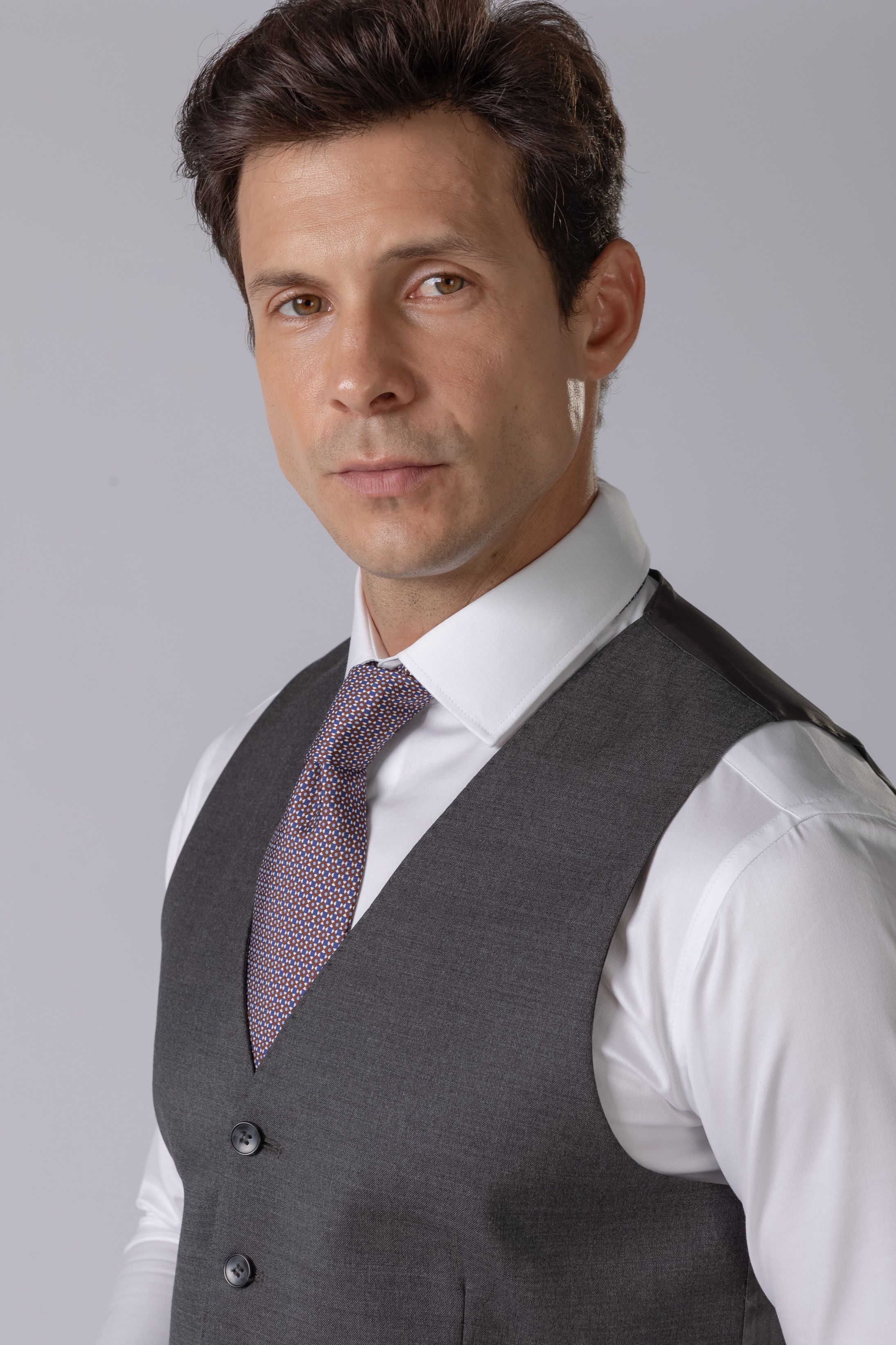 Gravata Seda Italiana Marrom com marinho