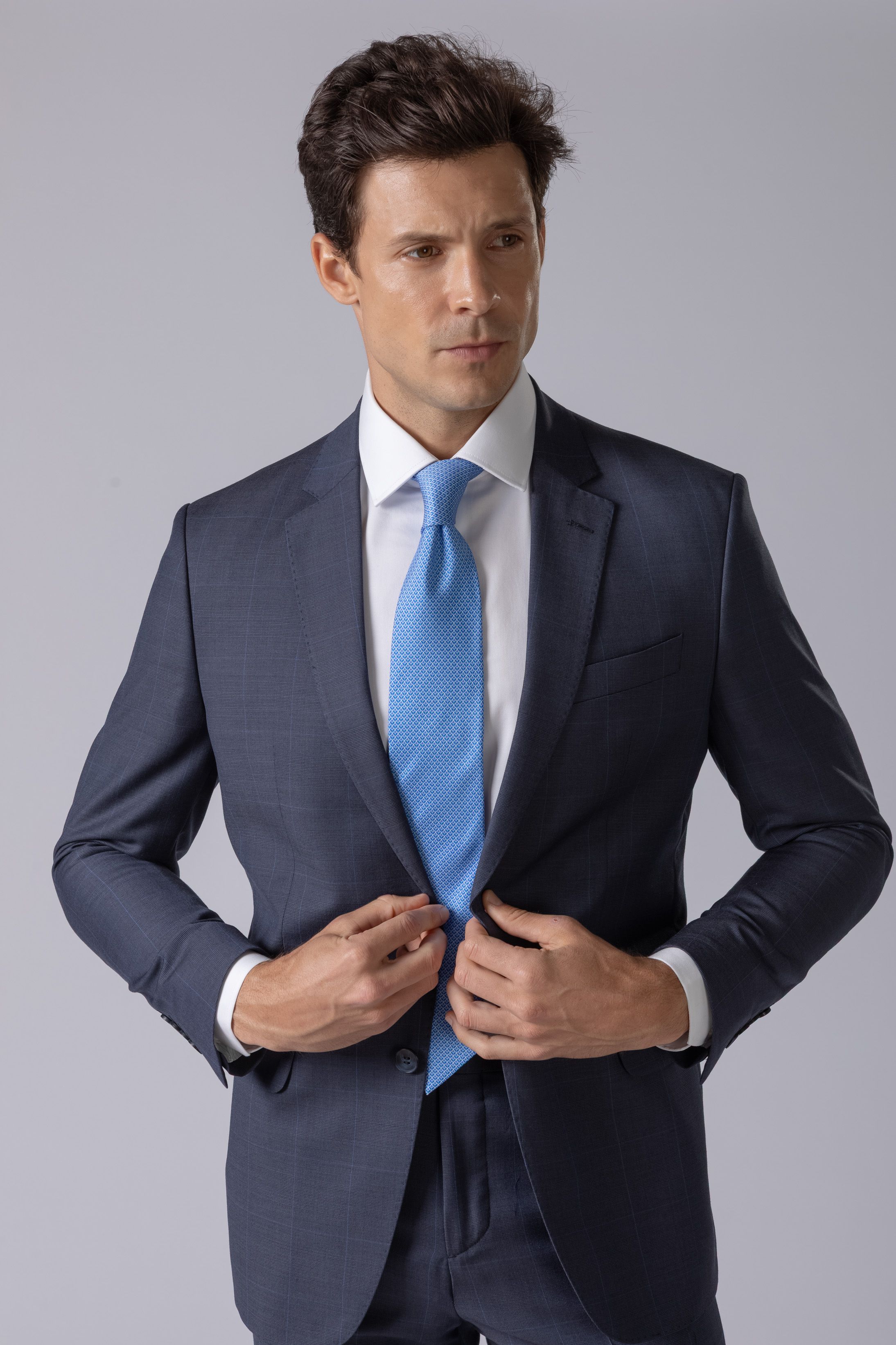 Costume Super 120 Slim Window Pane Marinho