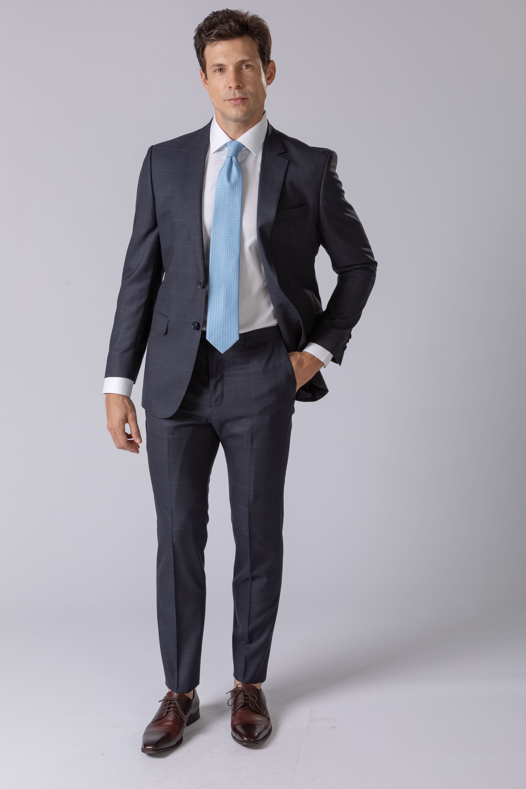 Costume Canônico Super 150 Slim Window Pane Marinho