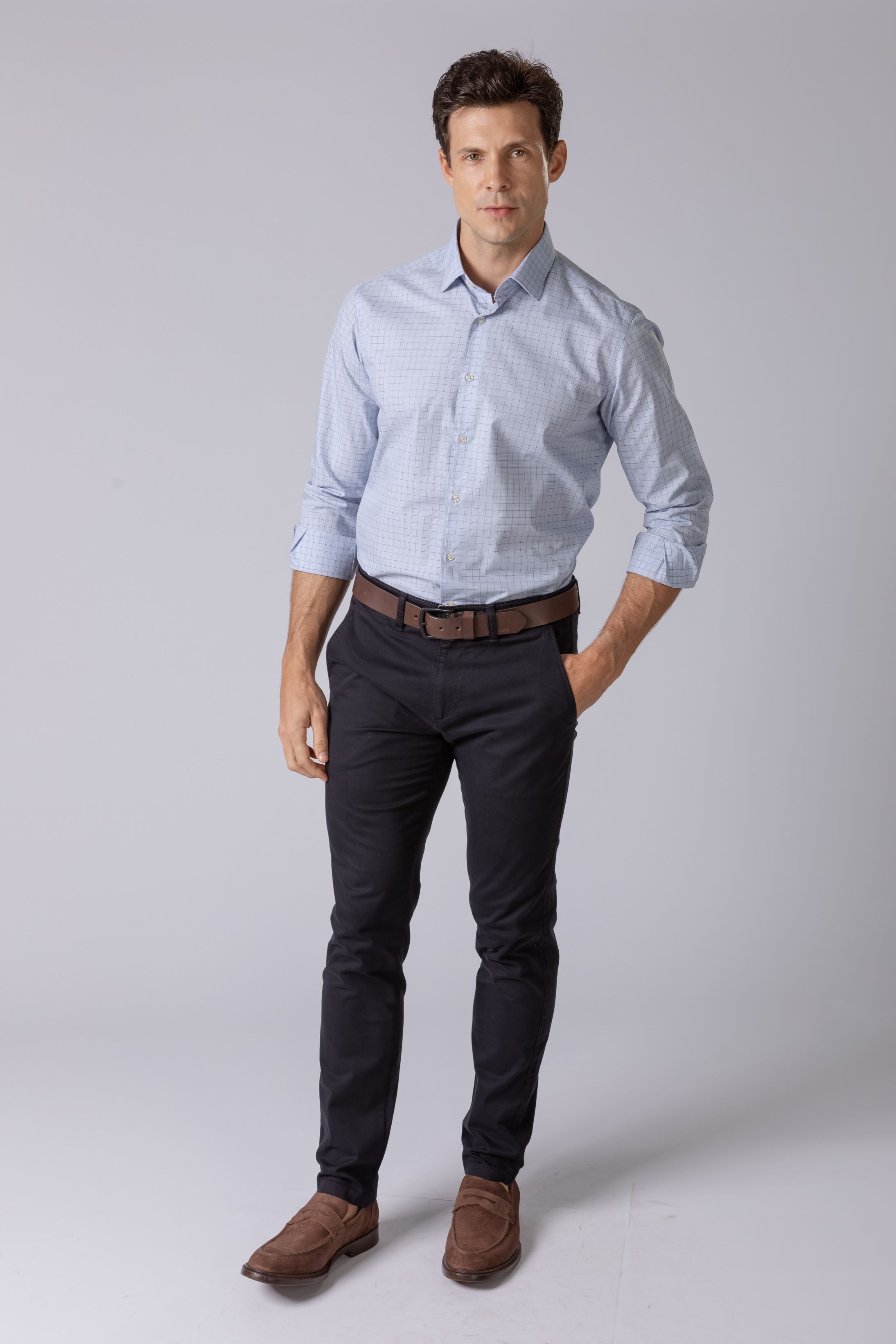 Camisa Manga Longa Regular Xadrez azul 
