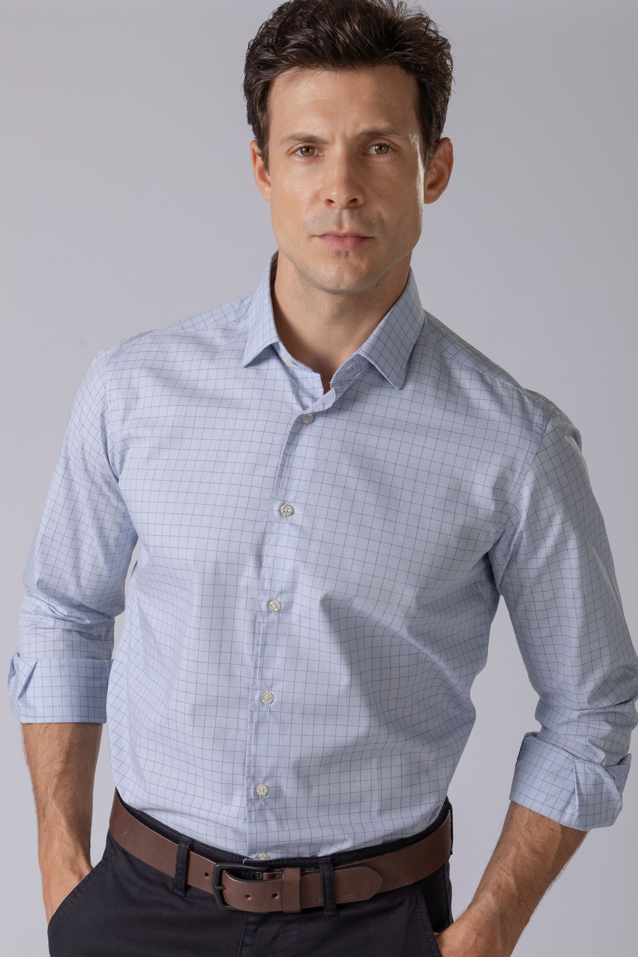 Camisa Manga Longa Regular Xadrez azul 
