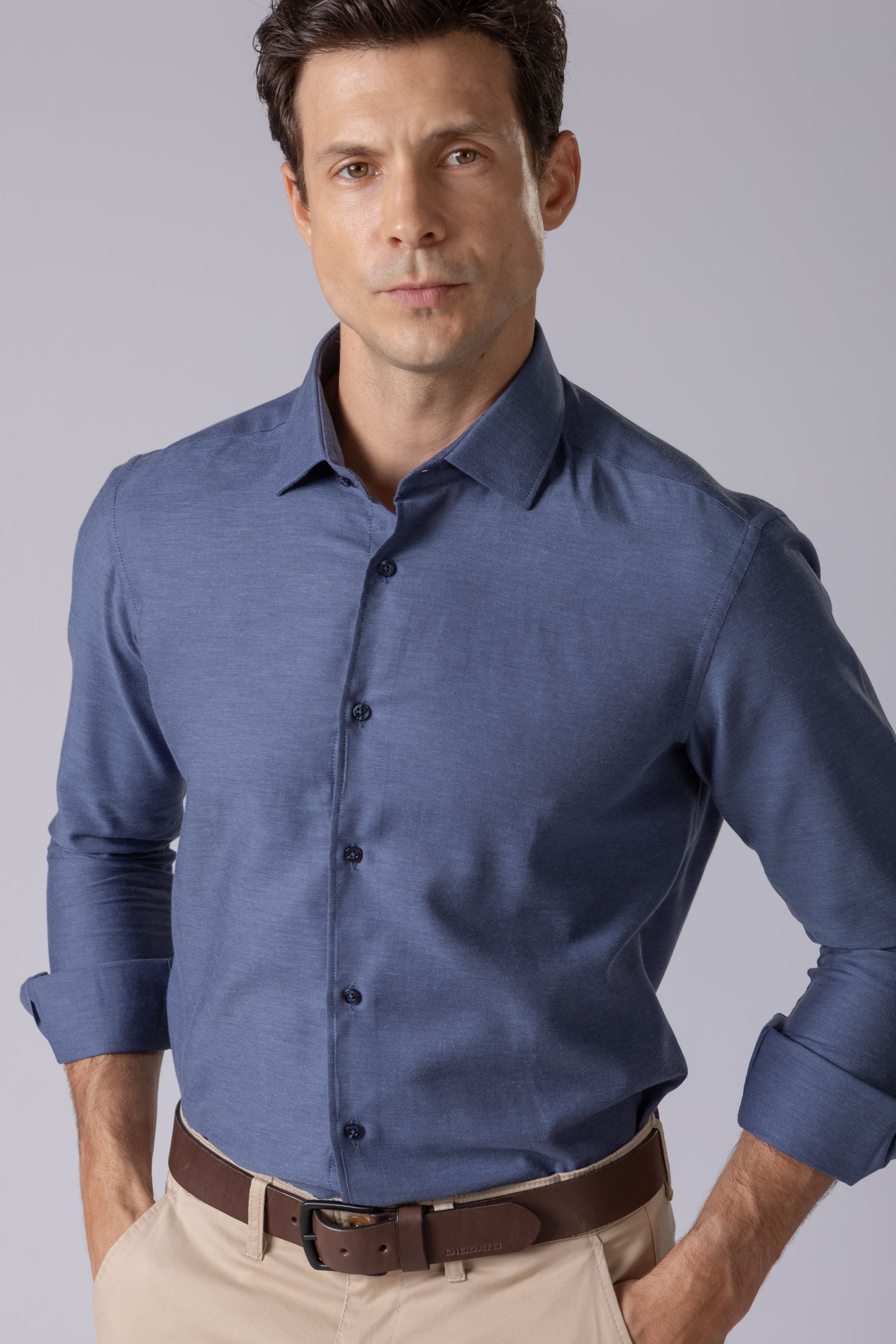 Camisa Manga Longa Slim fit Azul 