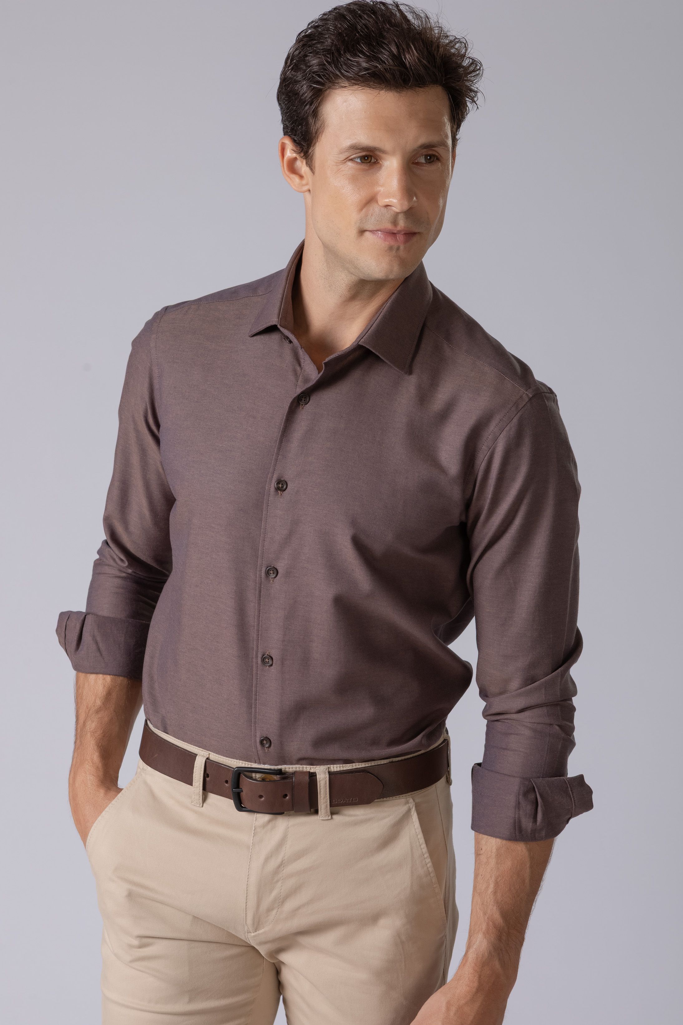 Camisa Manga Longa Regular Marrom
