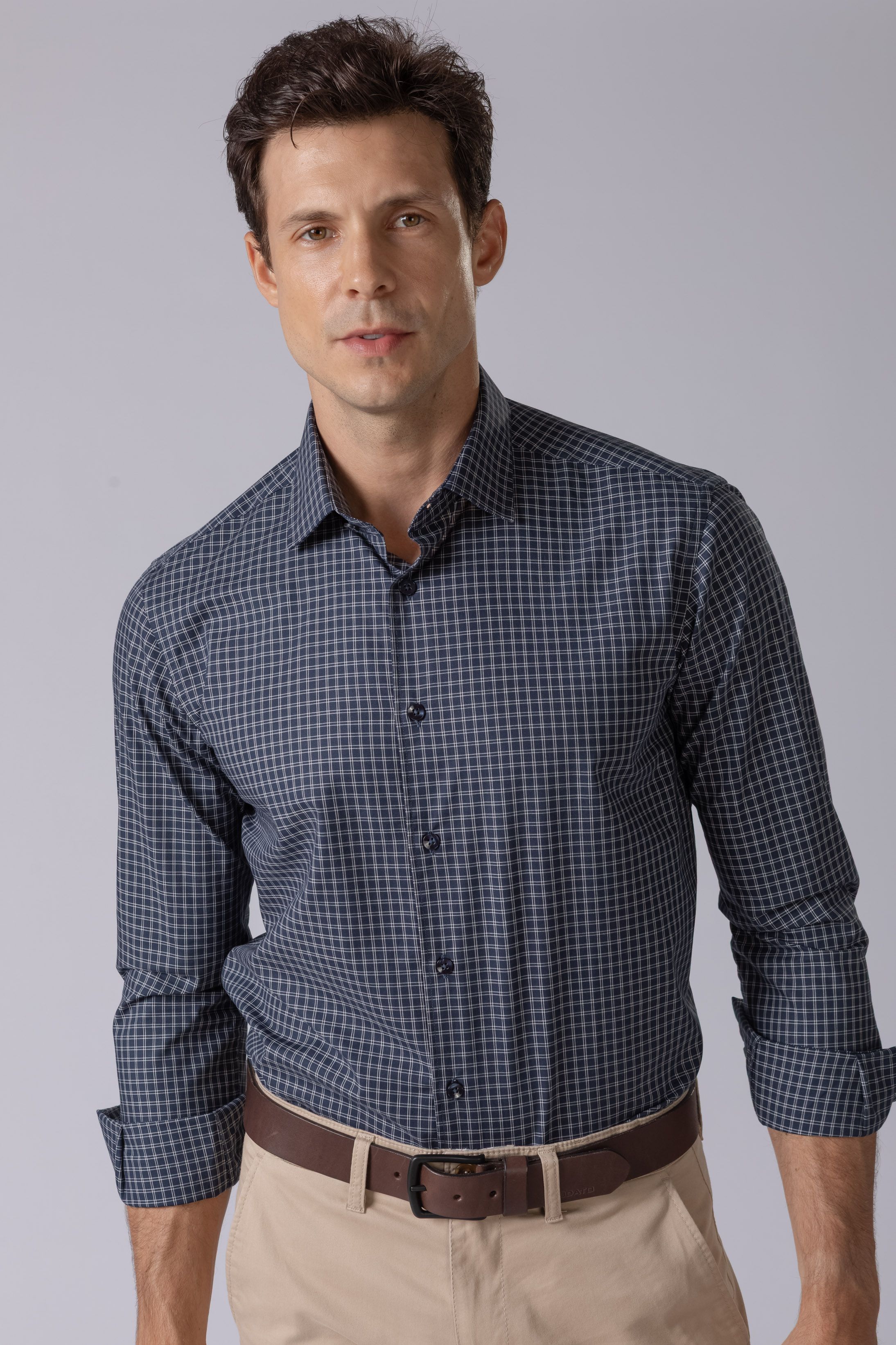 Camisa Manga Longa Regular Quadriculado Marinho