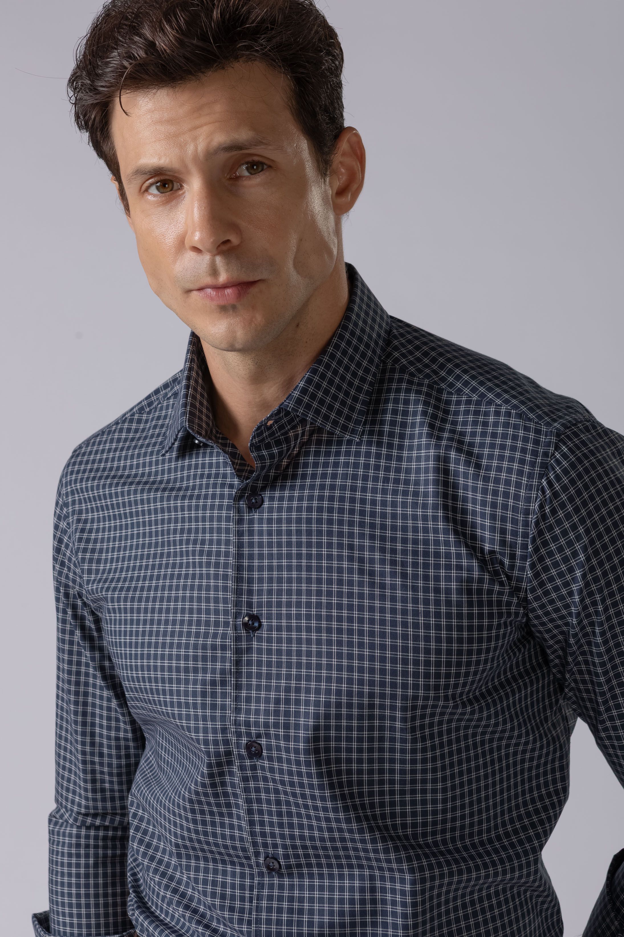 Camisa Manga Longa Regular Quadriculado Marinho - Diodato Alfaiataria