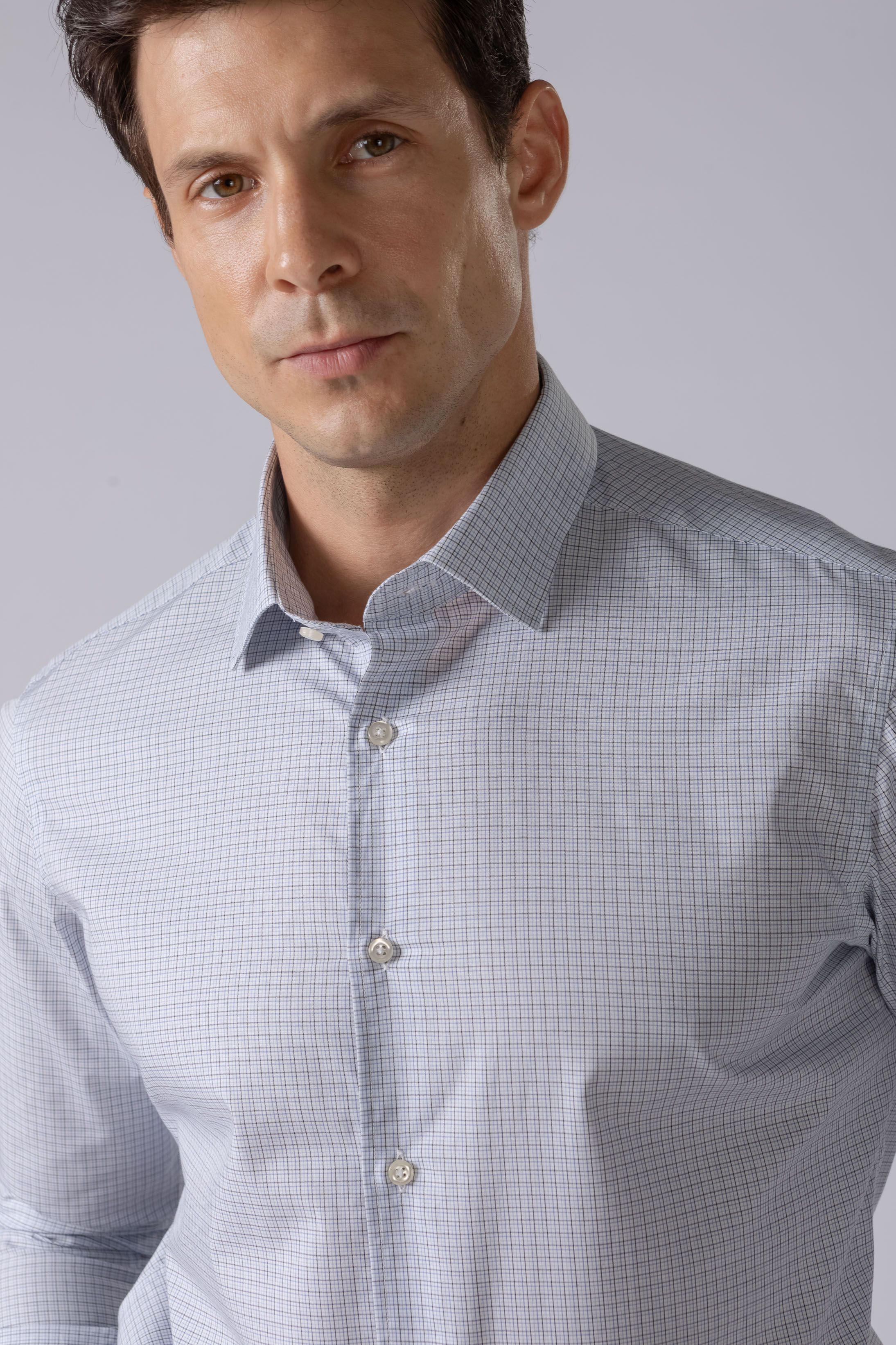 Camisa Manga Longa Regular Quadriculado preto/azul