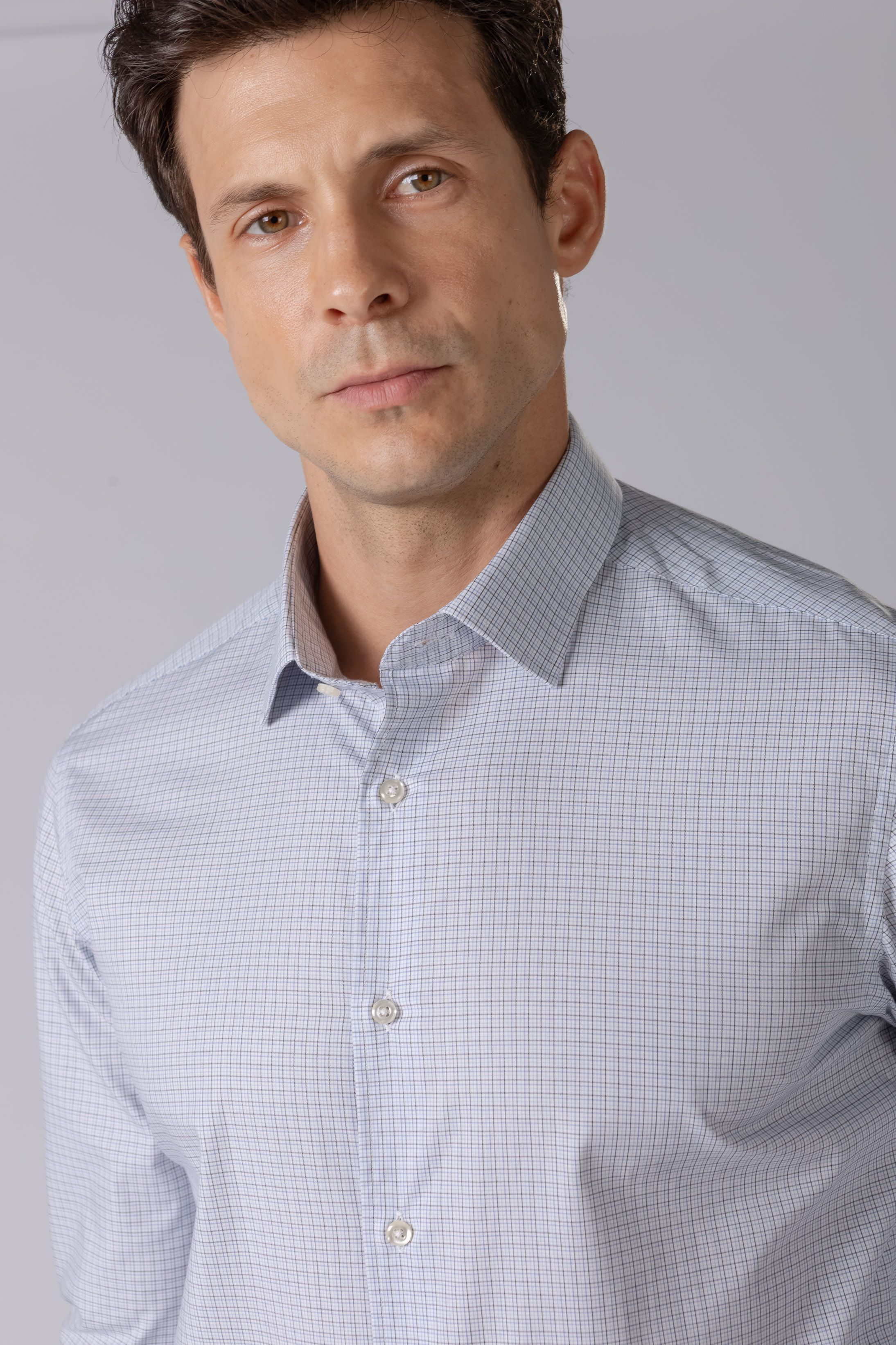 Camisa Manga Longa Regular Quadriculado preto/azul