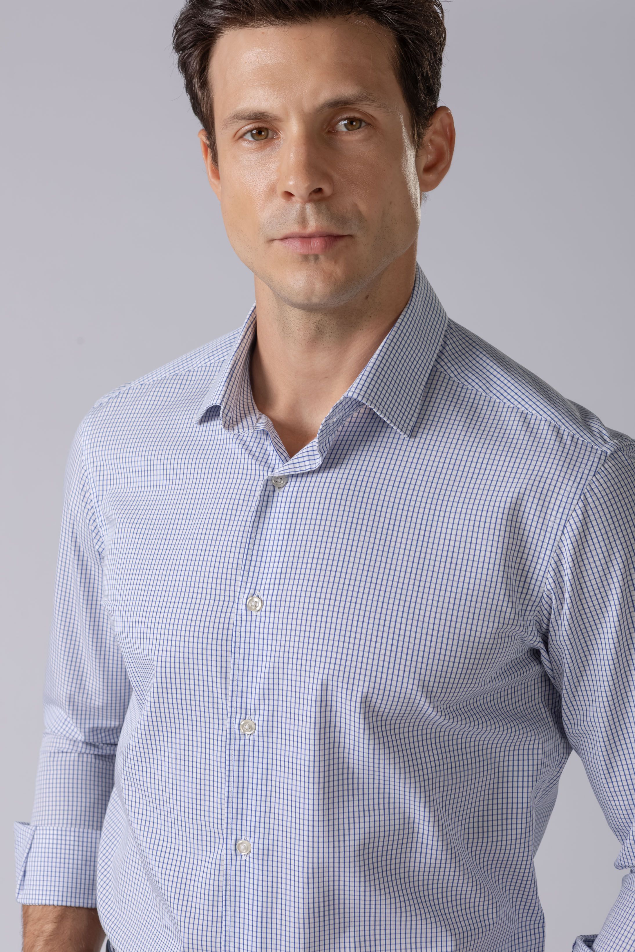 Camisa Manga Longa Slim fit Quadriculdo Marinho 